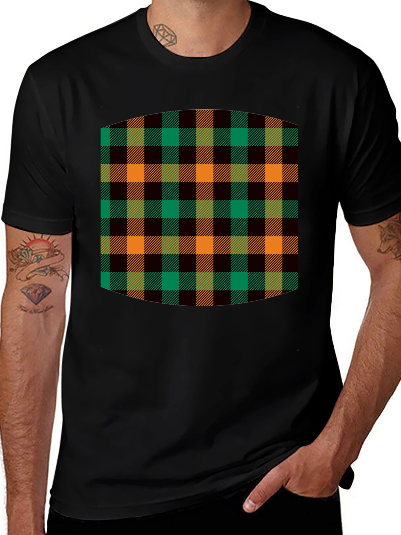 Variant 11 of Plaid Pattern Men's Black Tee
