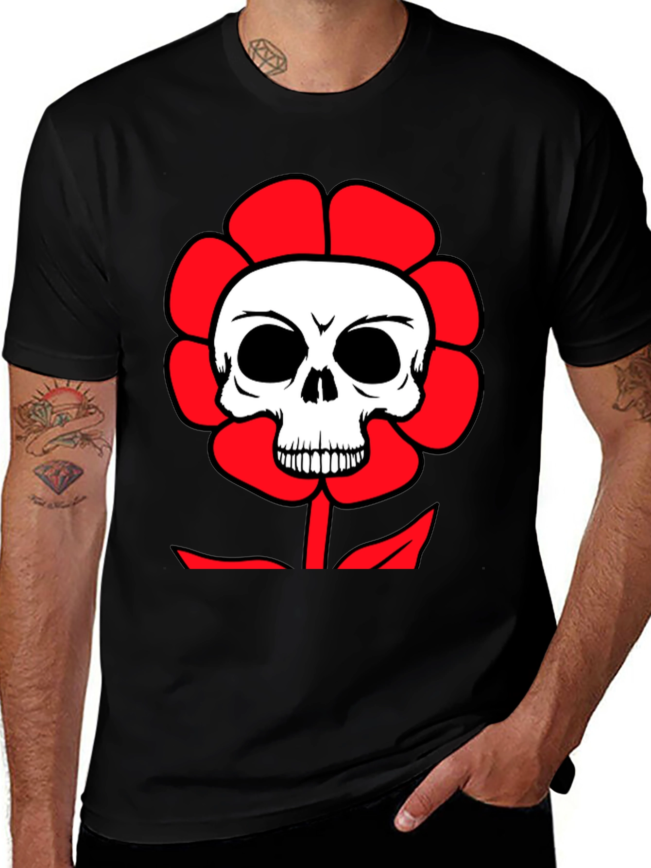 Variant 8 of Skull Flower Graphic Tee - Dark Humor Style