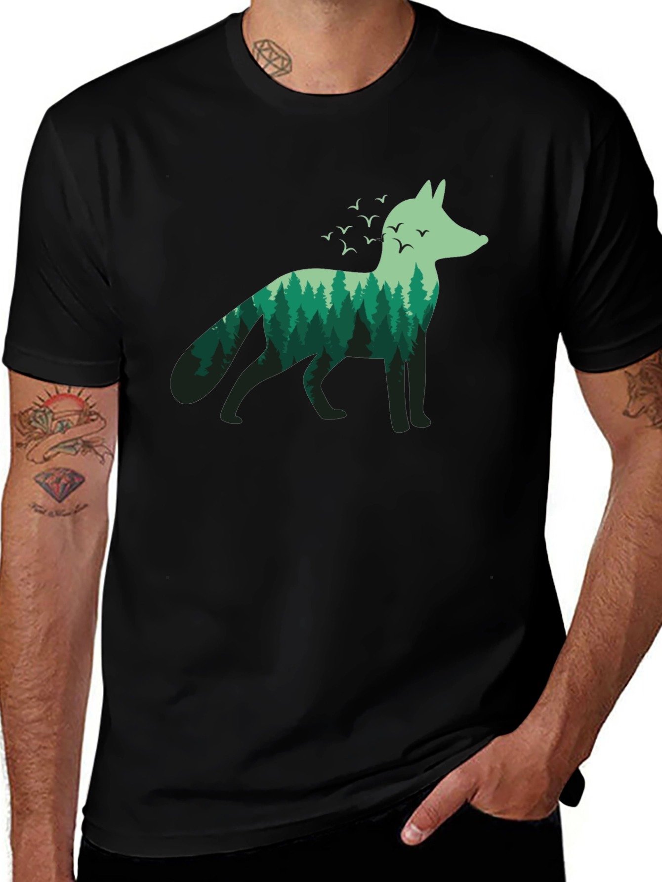 Variant 10 of Nature Fox Graphic Tee - Men's Black T-Shirt
