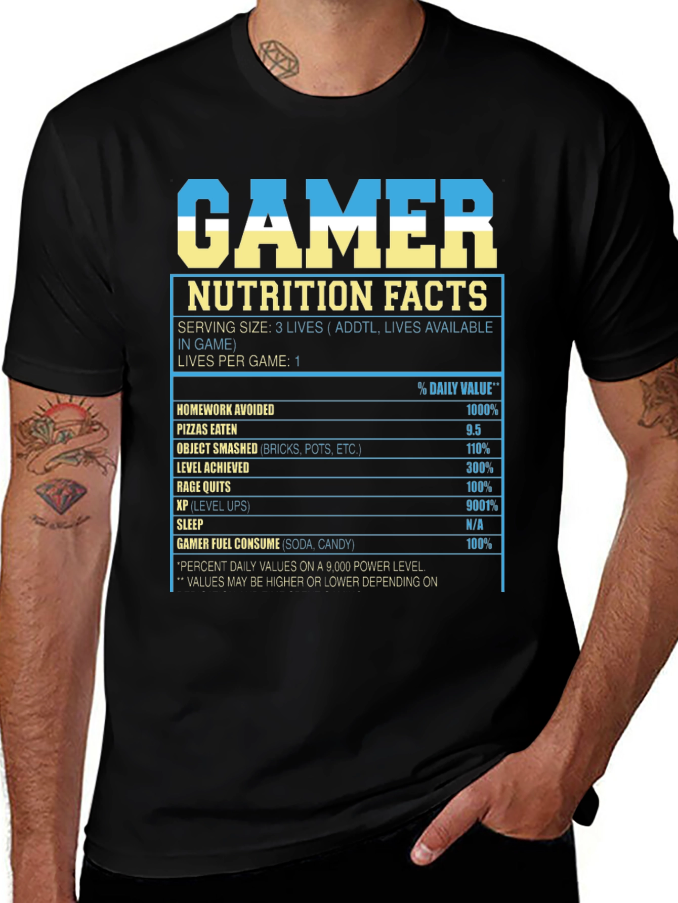 Variant 26 of Gamer Nutrition Facts Funny T-Shirt
