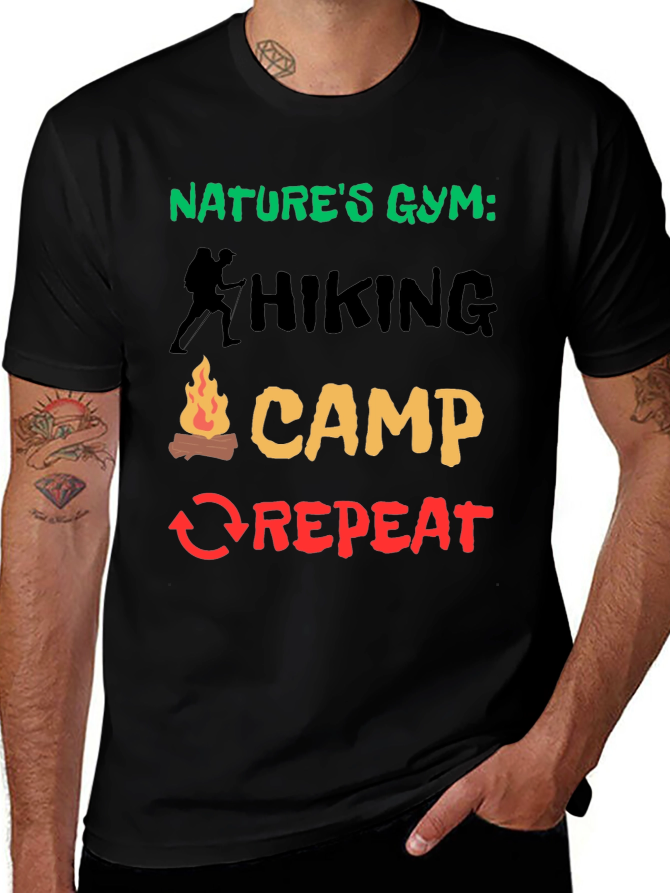 Variant 21 of Nature's Gym T-Shirt - Hiking, Camp, Repeat!