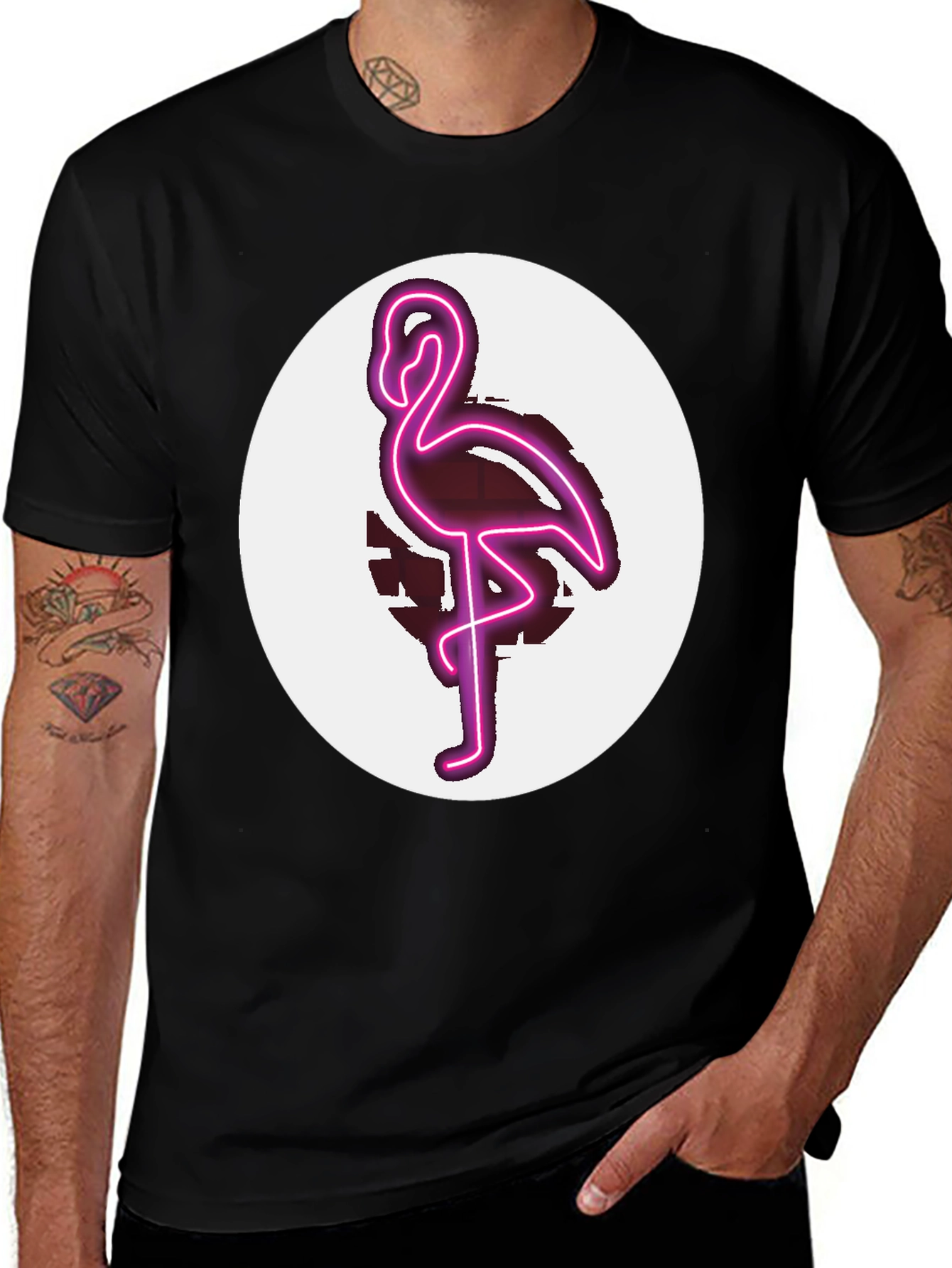 Variant 3 of Neon Flamingo Graphic Tee - Stylish Black T-Shirt