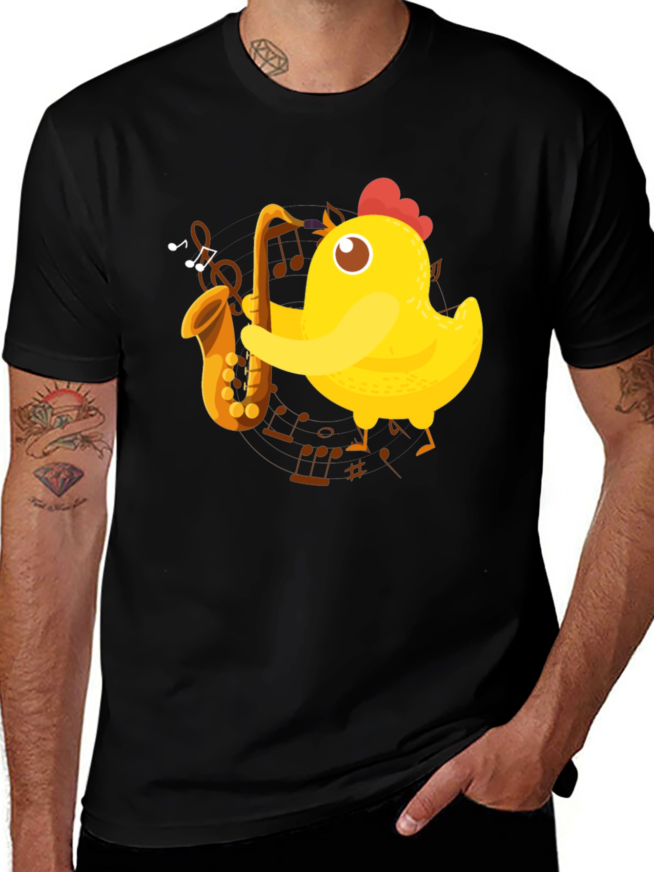 Variant 26 of Chicken Sax Player Black T-Shirt