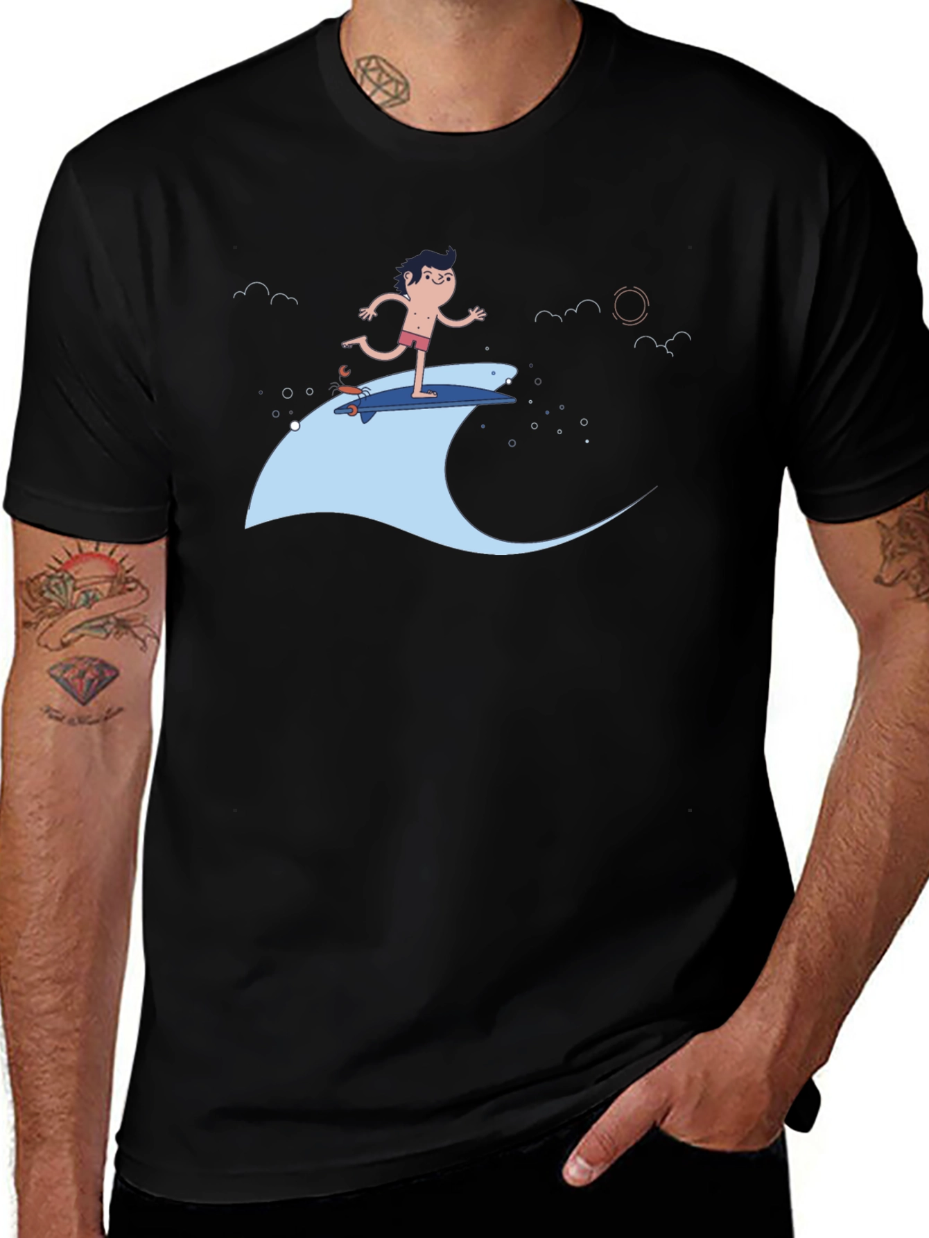 Variant 3 of Surfer Dude Black T-Shirt - Cool Graphic Tee