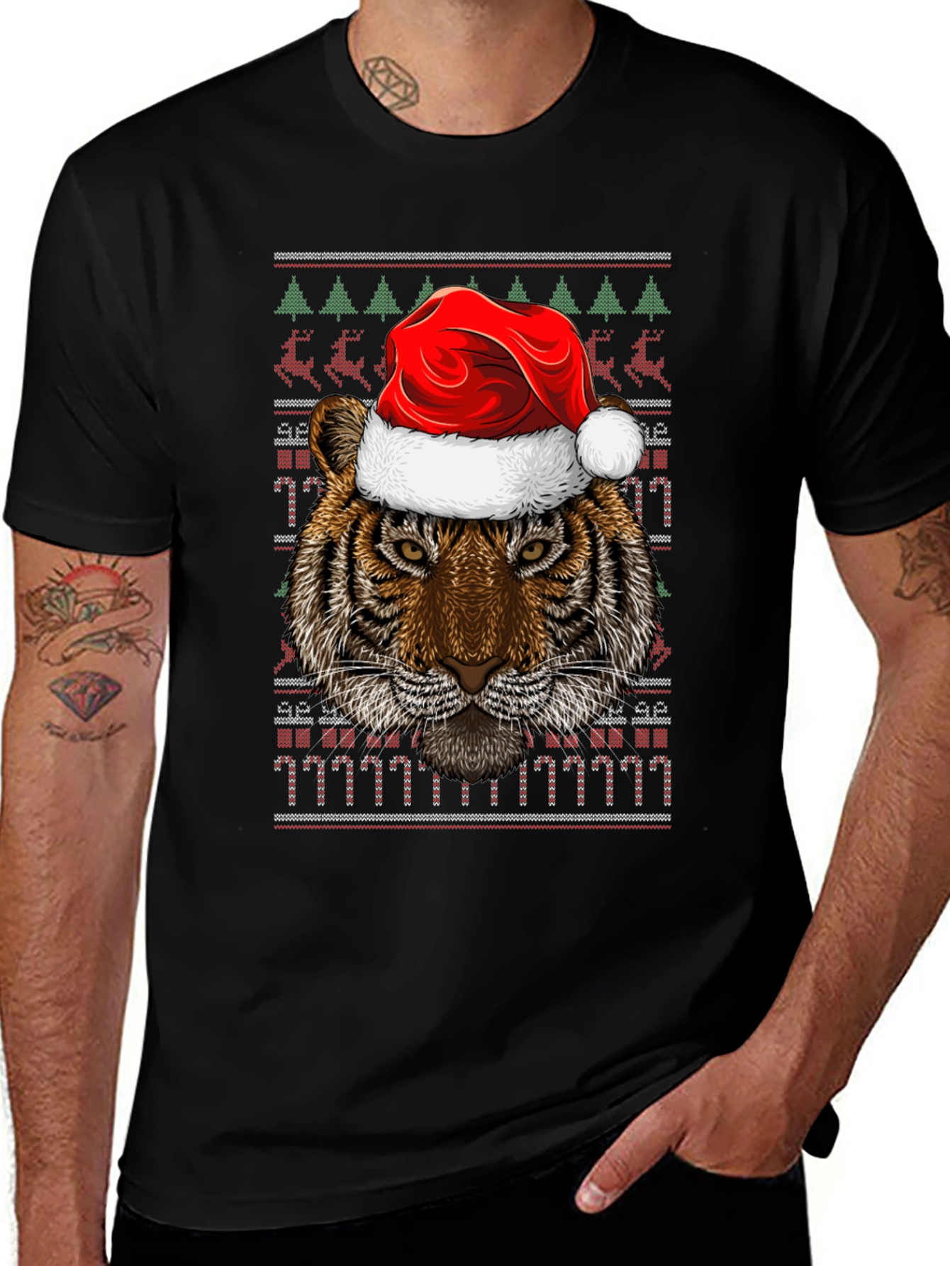 Tiger Santa Ugly Christmas Sweater T-Shirt