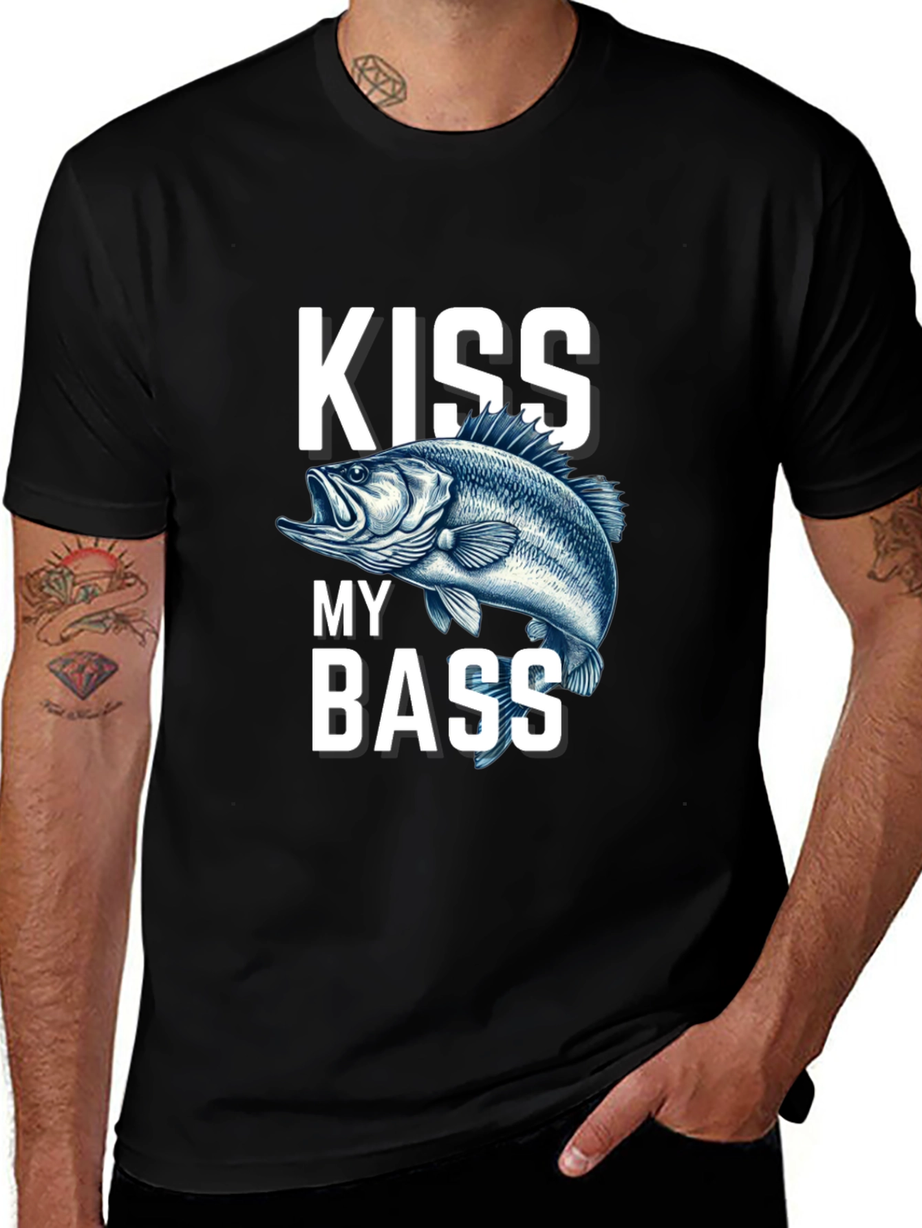 Variant 28 of Kiss My Bass Graphic T-Shirt - Fishing Humor Tee
