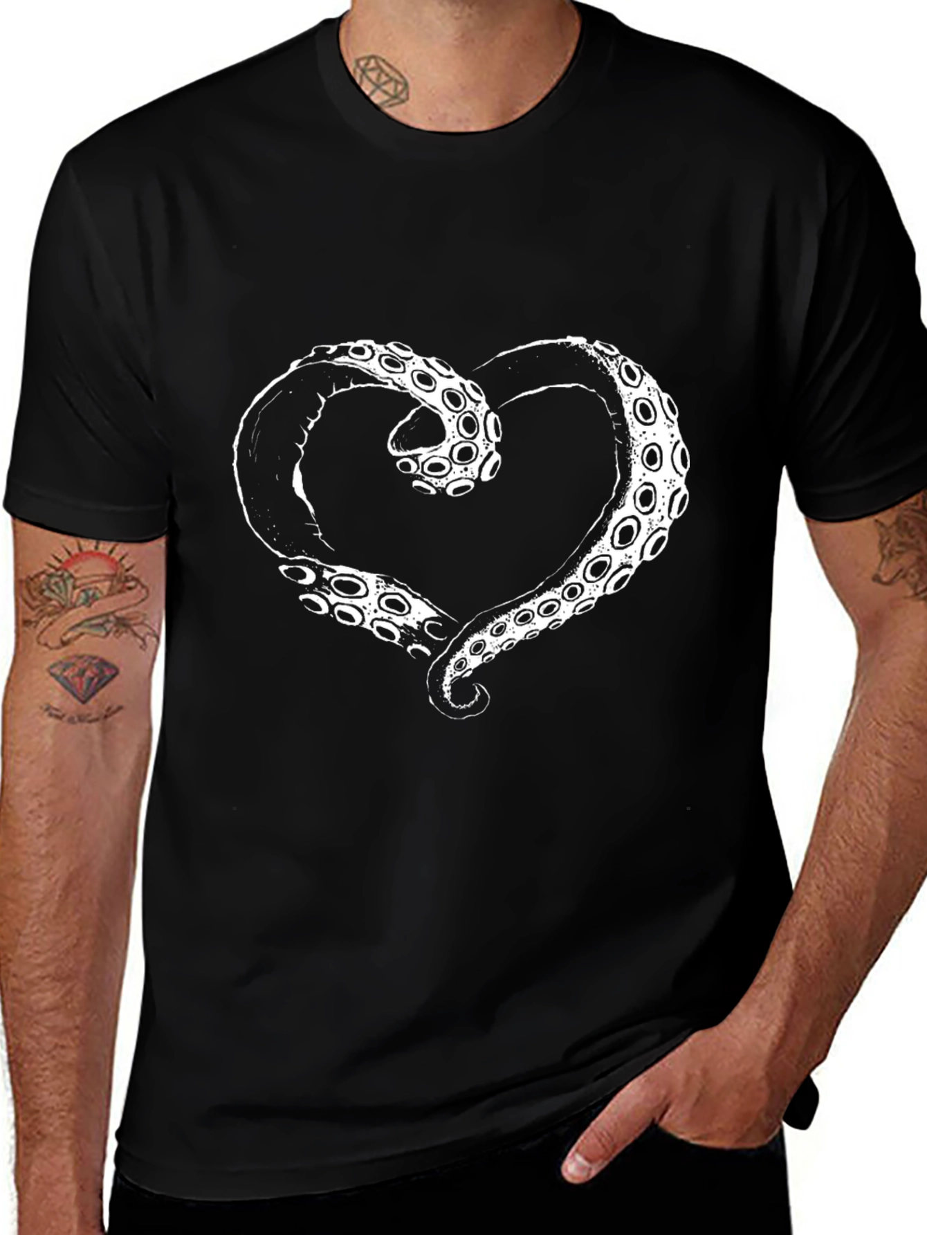 Variant 7 of Octopus Heart Graphic Tee - Black Cotton T-Shirt