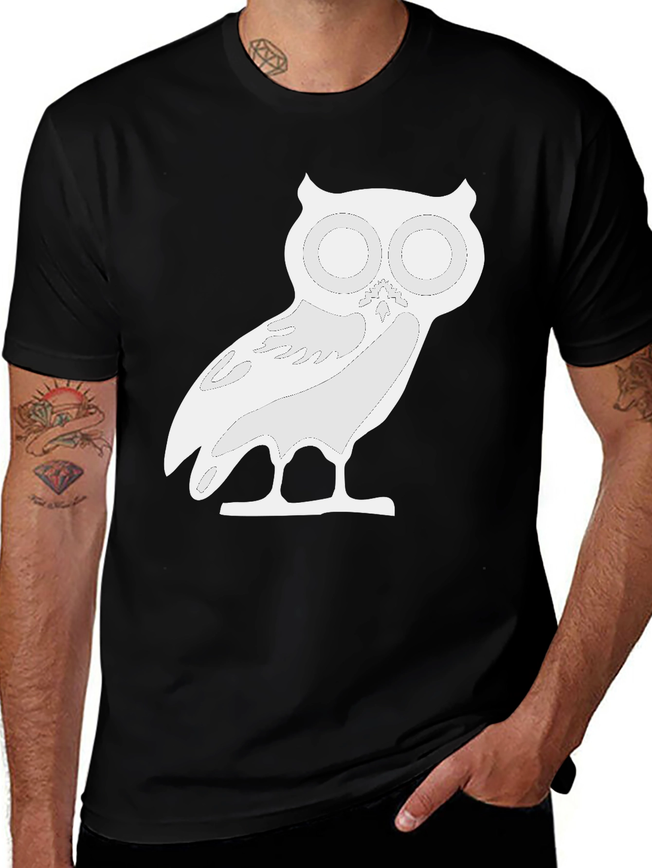 Variant 15 of Owl Graphic T-Shirt - Black Cotton Blend Tee