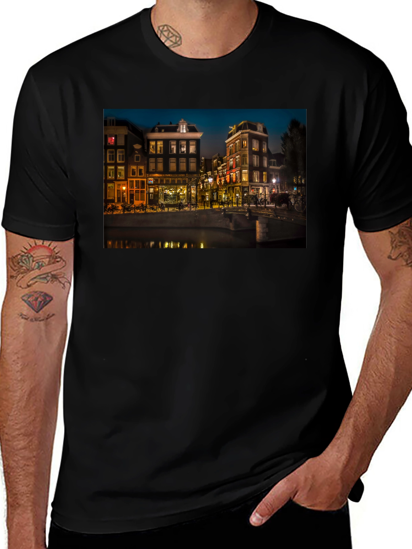 Amsterdam Night Scene Graphic T-Shirt