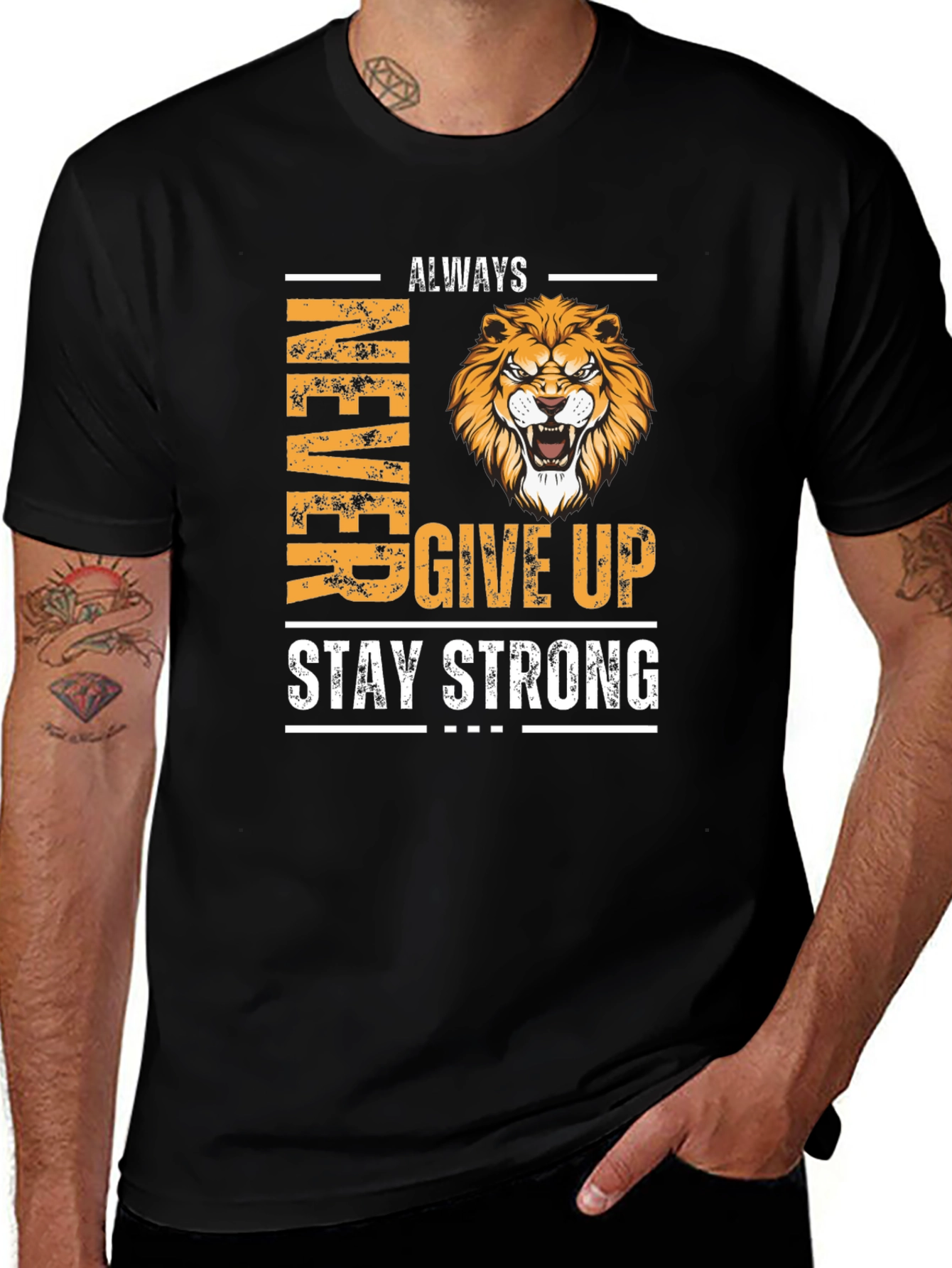 Variant 15 of Lion Graphic Print Men's T-Shirt - Never Give Up