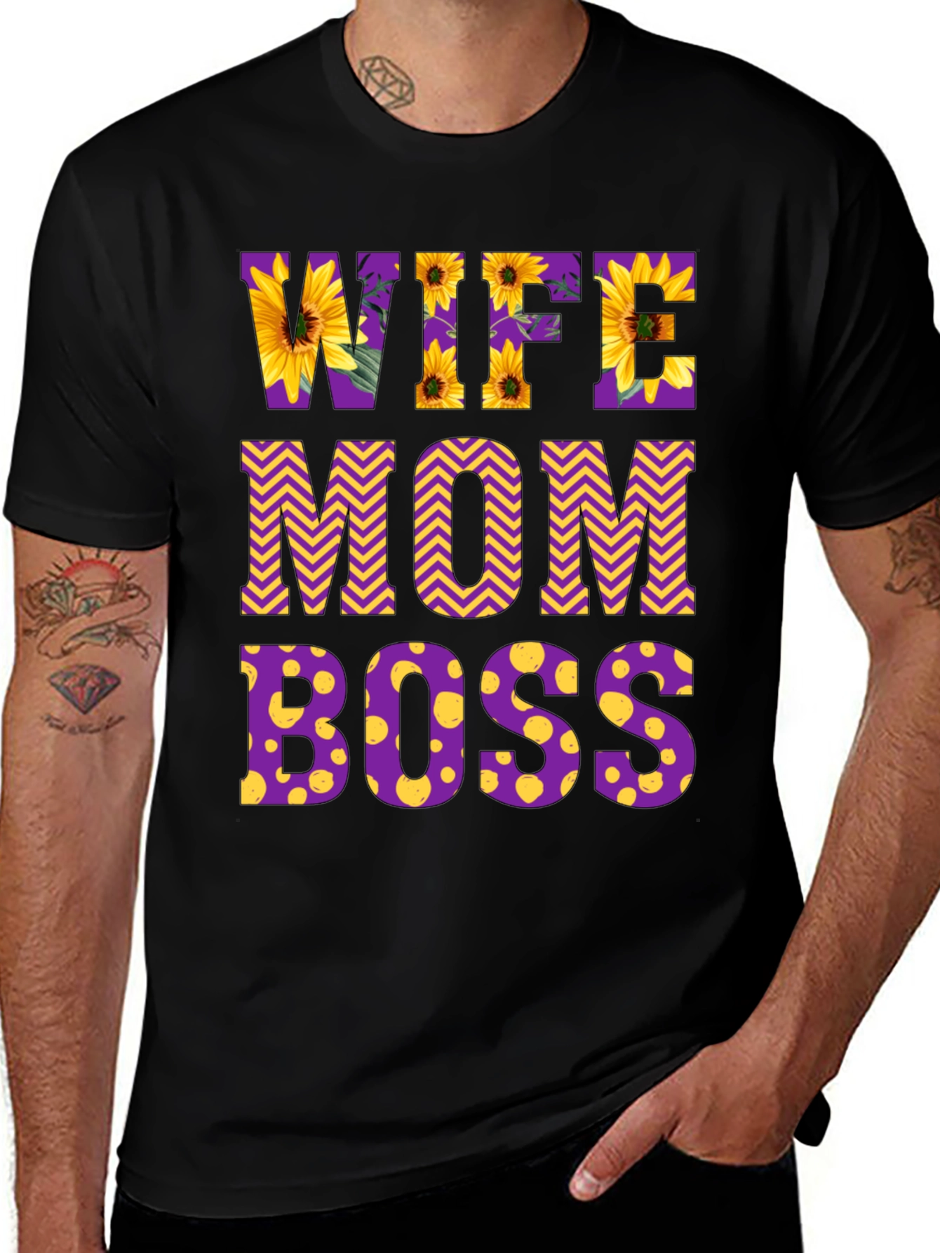 Black Wife Mom Boss Floral Graphic T-Shirt main image