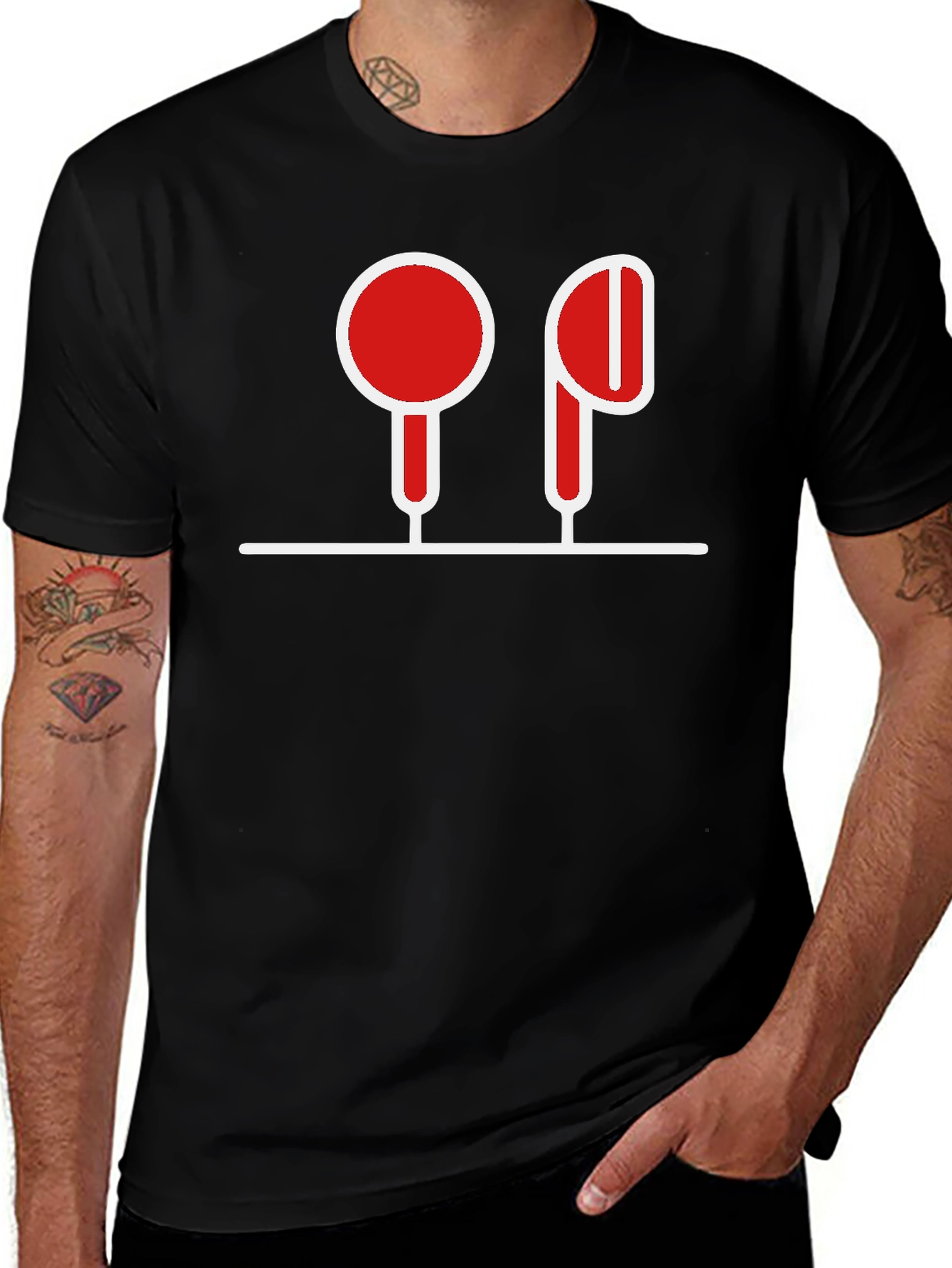 Variant 28 of Modern Earbud Graphic Tee - Black Cotton Blend