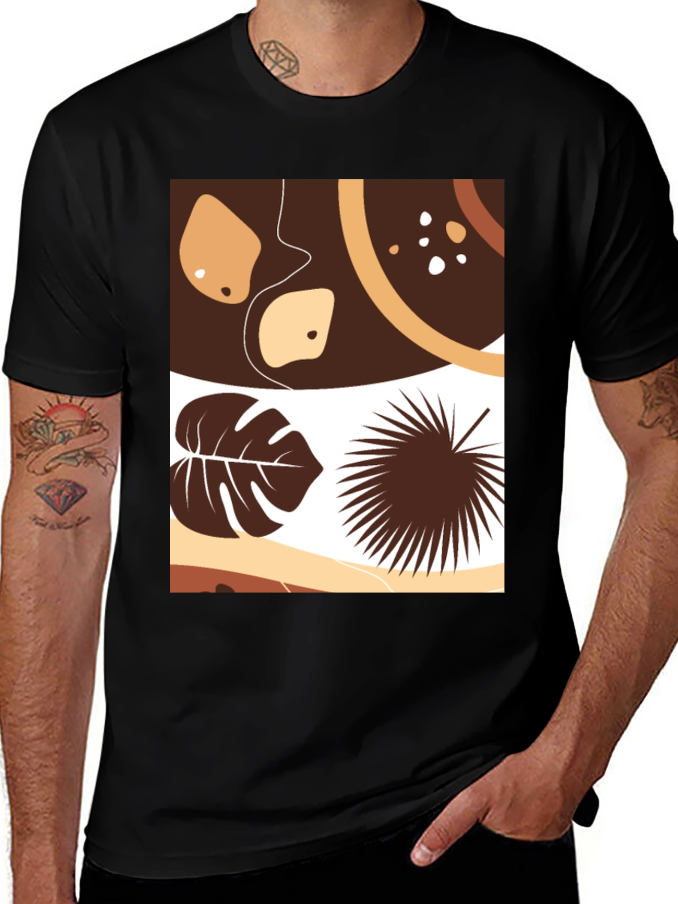 Modern Tropical Leaves Graphic Black Tee