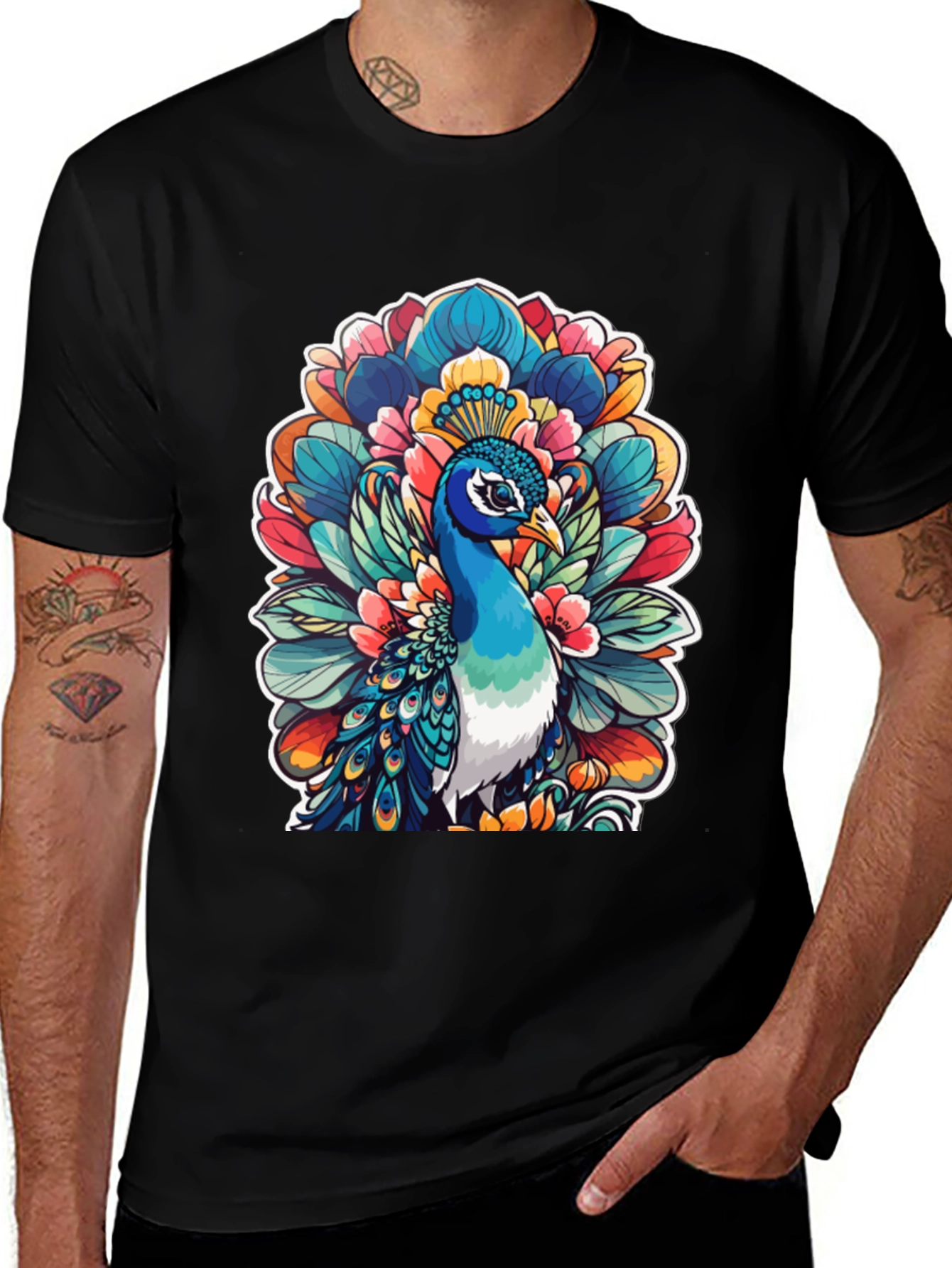 Variant 2 of Peacock Graphic Tee - Bold Artistic Design