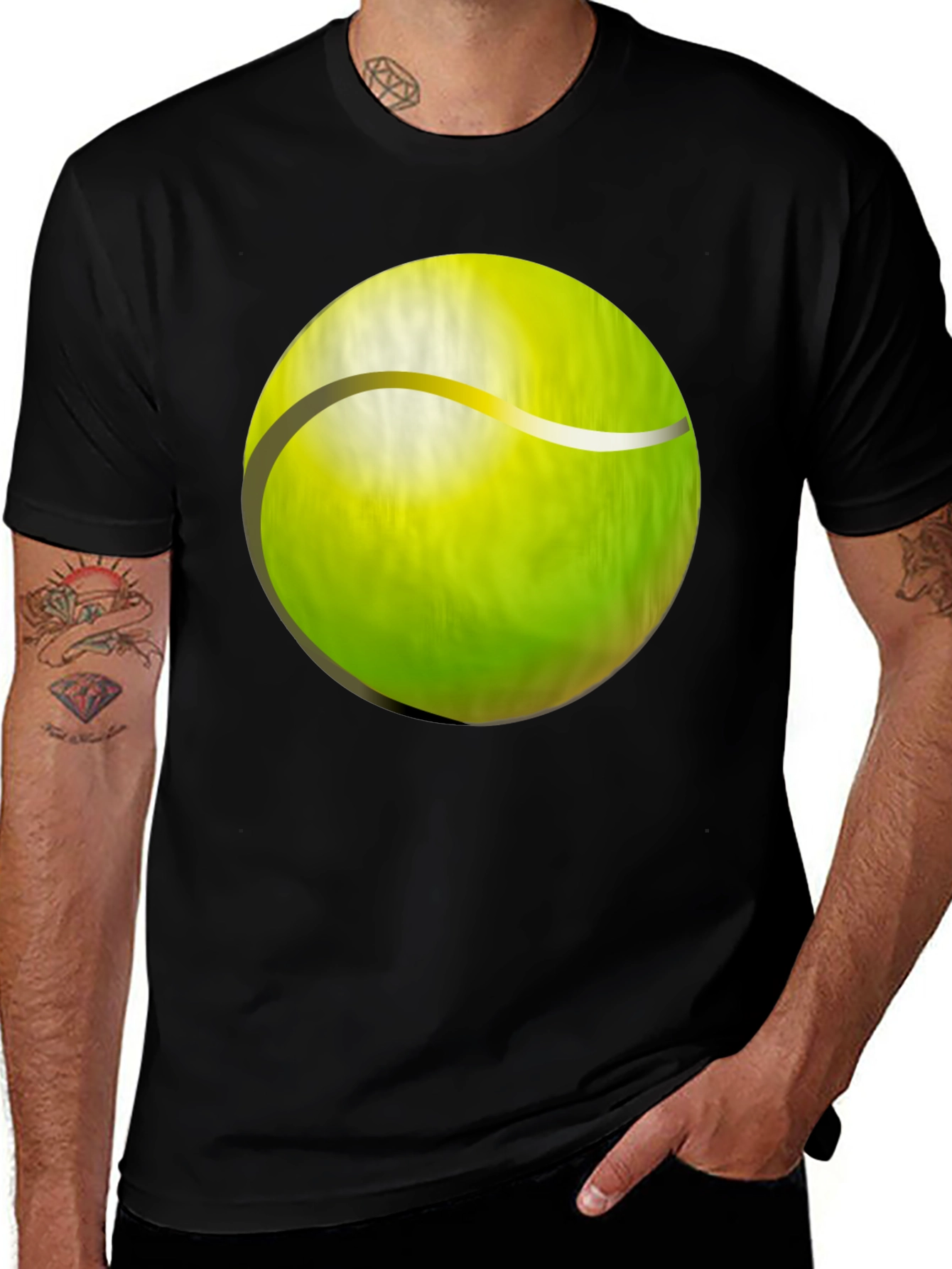Black Tennis Ball Graphic T-Shirt - Casual Wear main image
