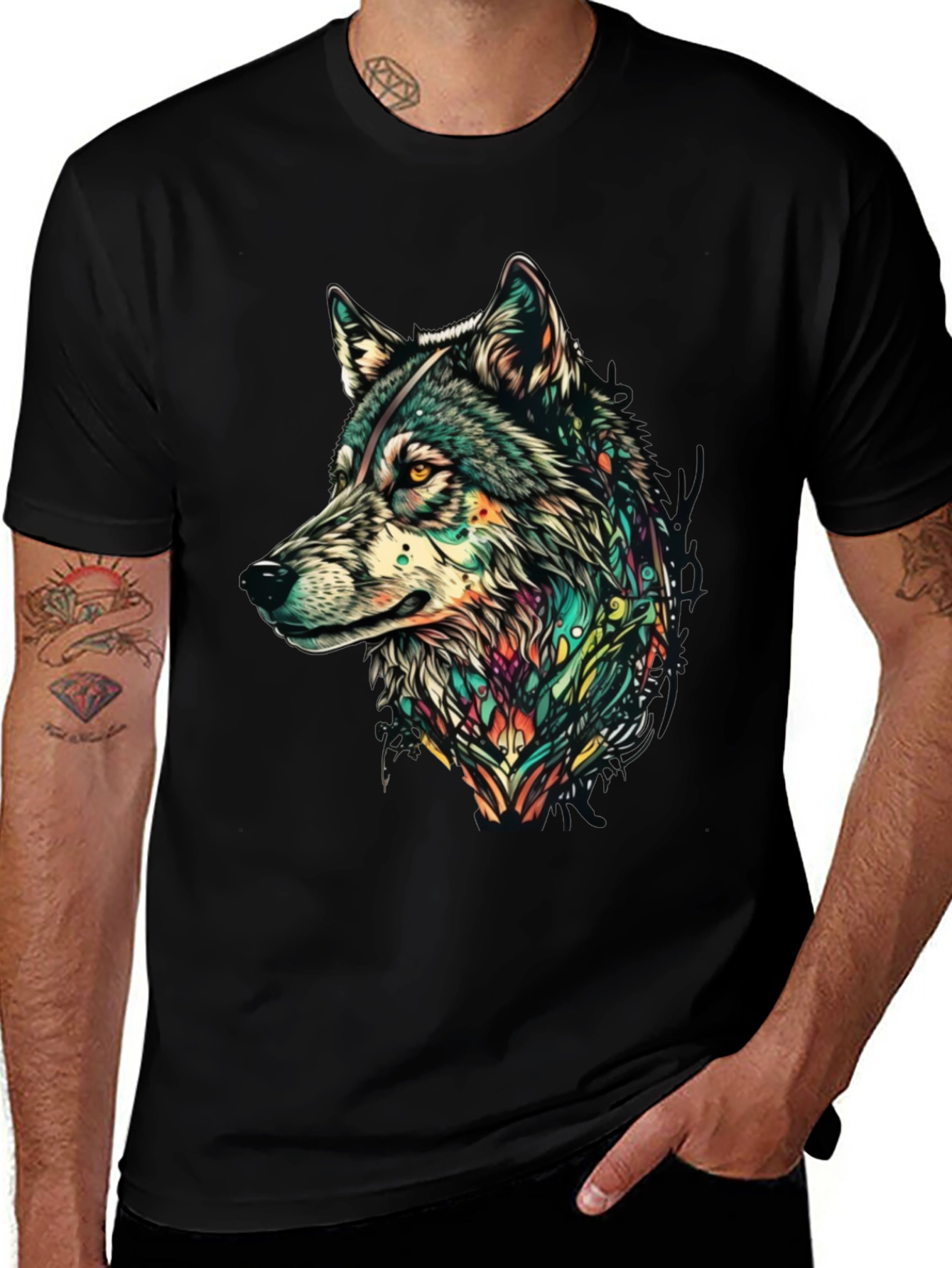 Variant 21 of Wolf Graphic Black T-Shirt