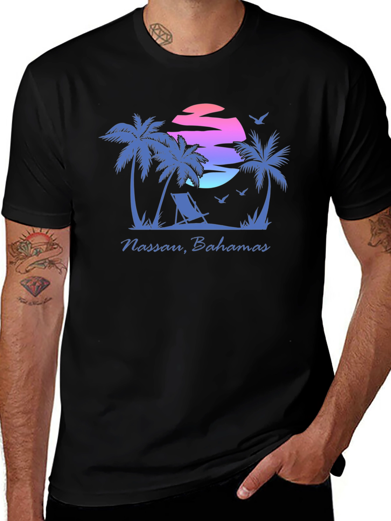 Nassau Bahamas T-Shirt - Palm Tree Sunset Graphic Tee