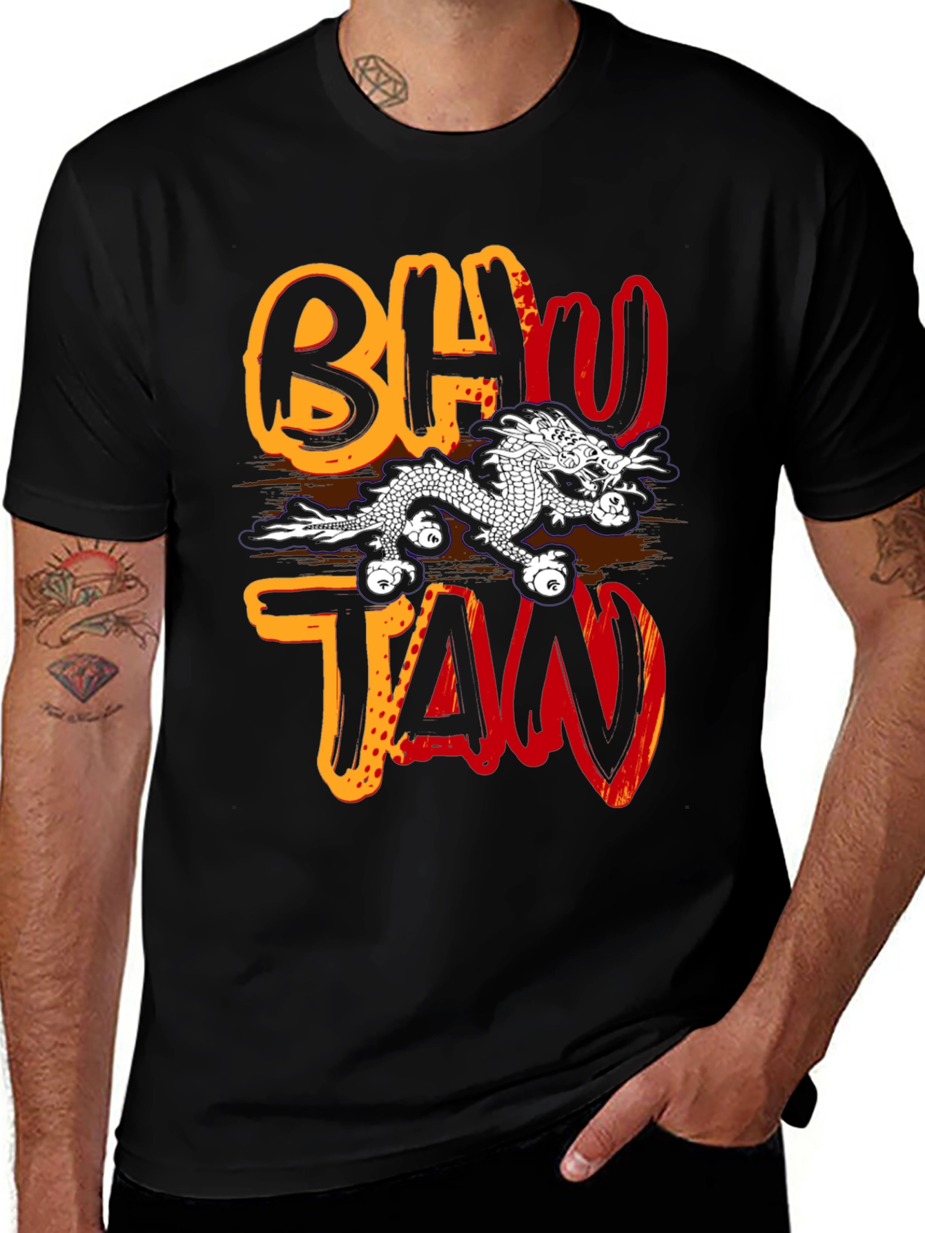 Bhutan Dragon Graphic T-Shirt - Stylish Black Tee