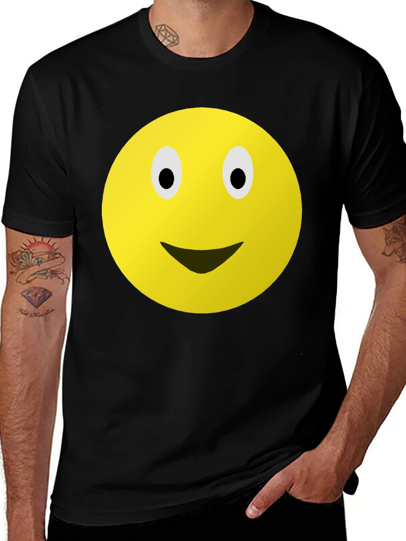 Variant 2 of Smiley Face Graphic T-Shirt - Black Cotton Tee