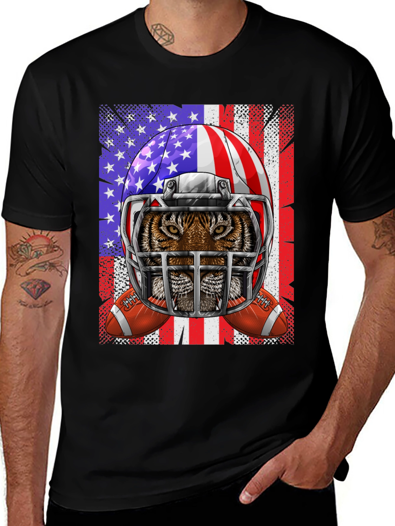 Variant 7 of Tiger Football Helmet USA Flag Graphic Tee