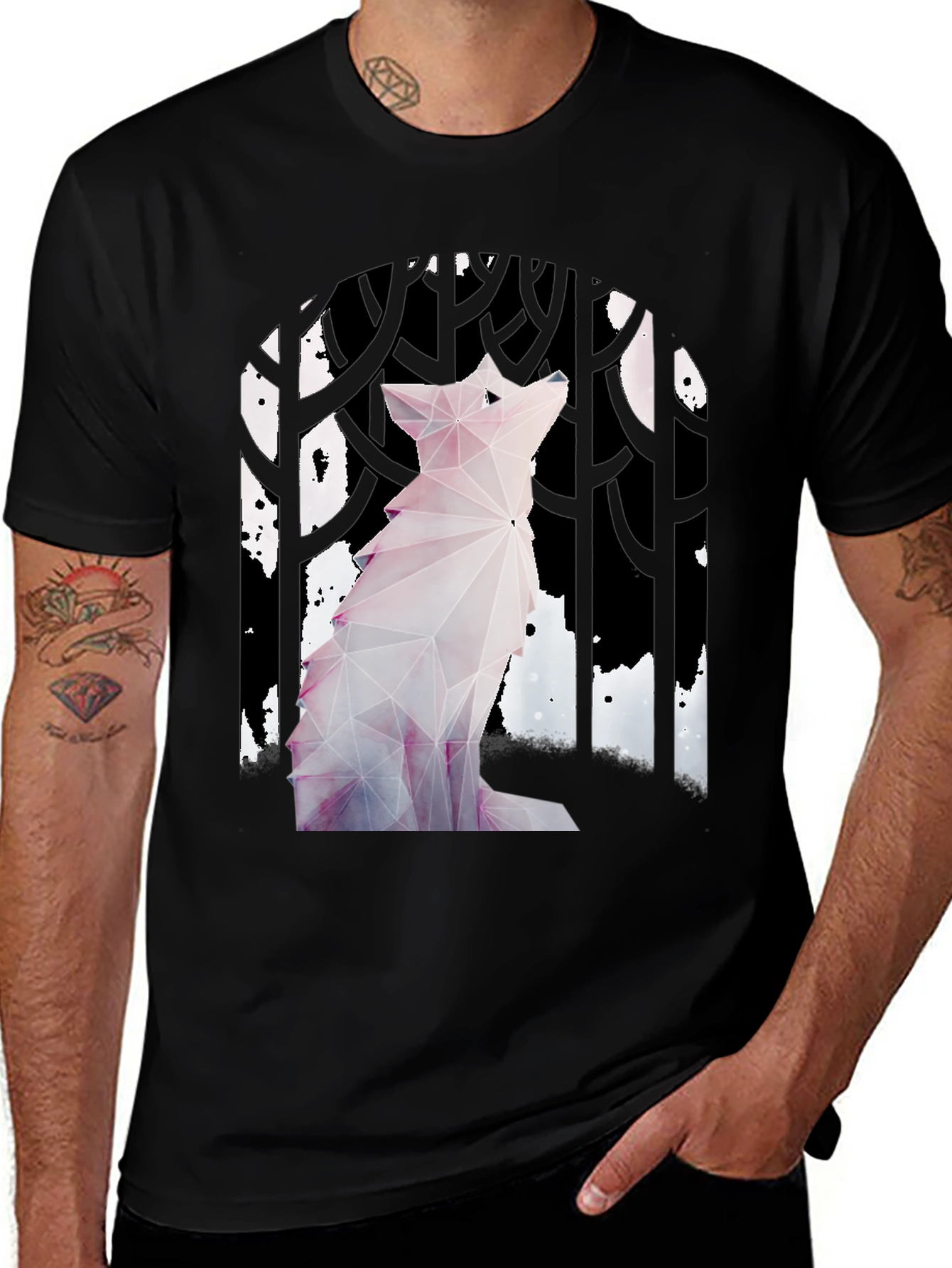 Variant 9 of Geometric Wolf Graphic Tee - Black Cotton T-Shirt