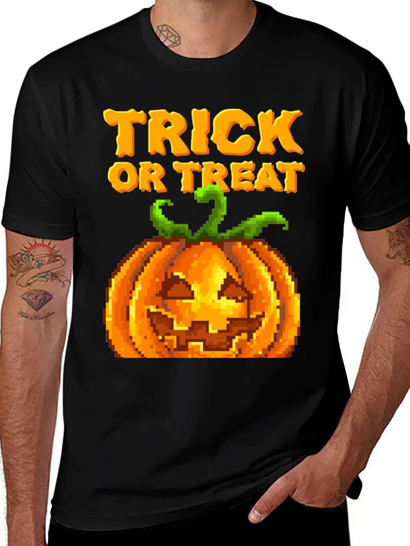 Variant 2 of Trick or Treat Pumpkin Pixel Art Halloween T-Shirt