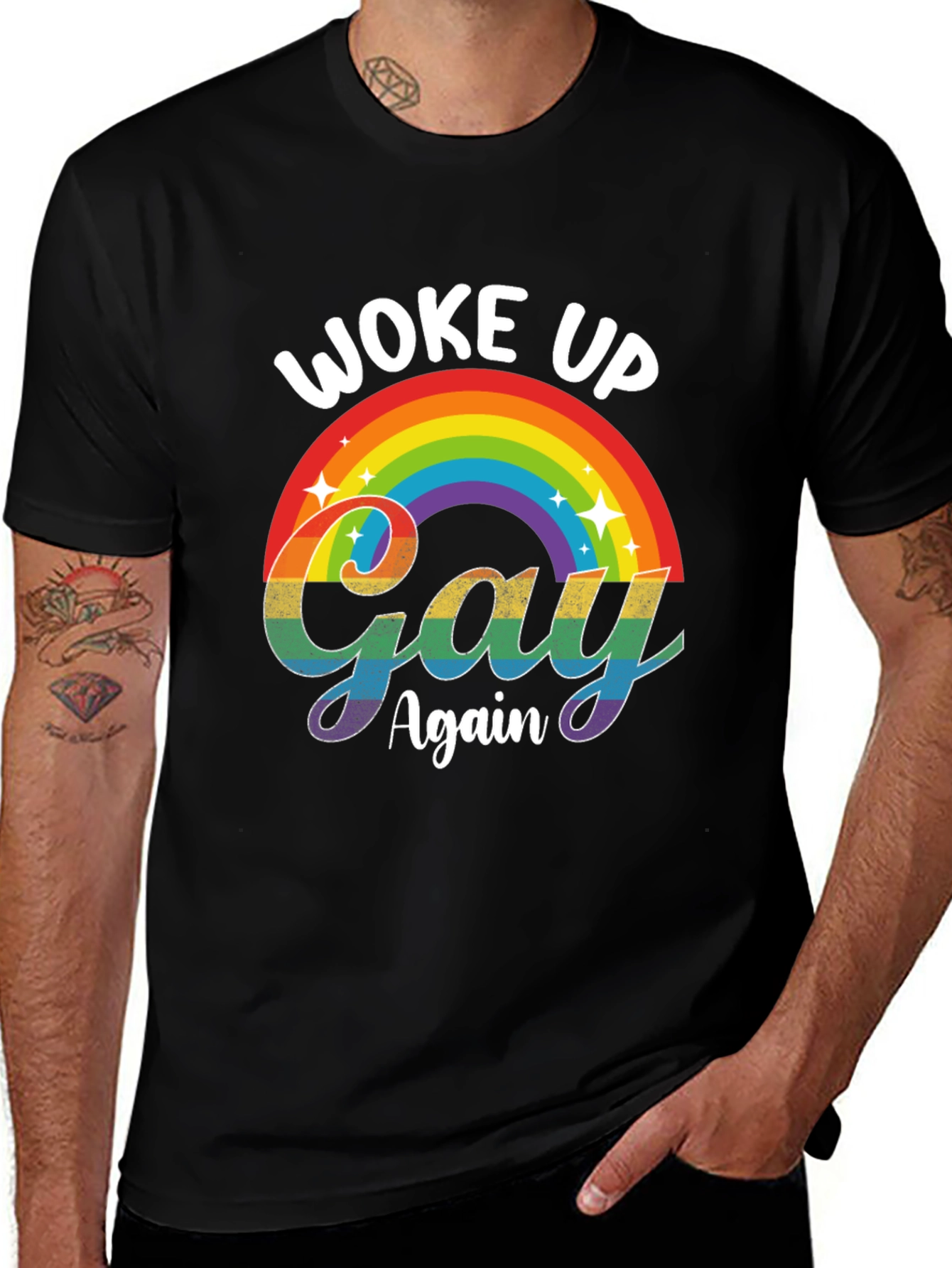 Variant 5 of Woke Up Gay Again Rainbow Graphic T-Shirt