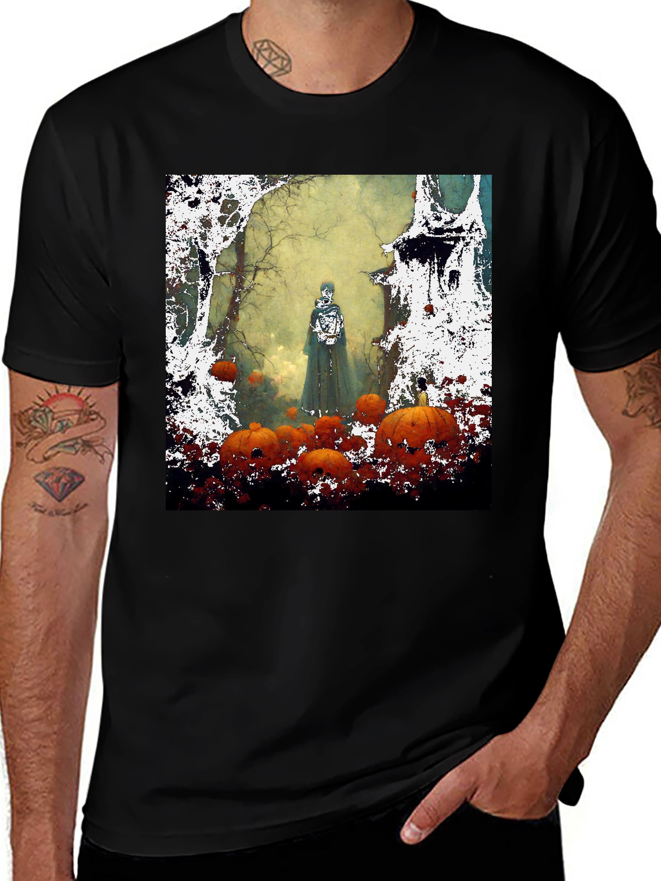 Spooky Halloween T-Shirt - Pumpkin Patch Reaper Design