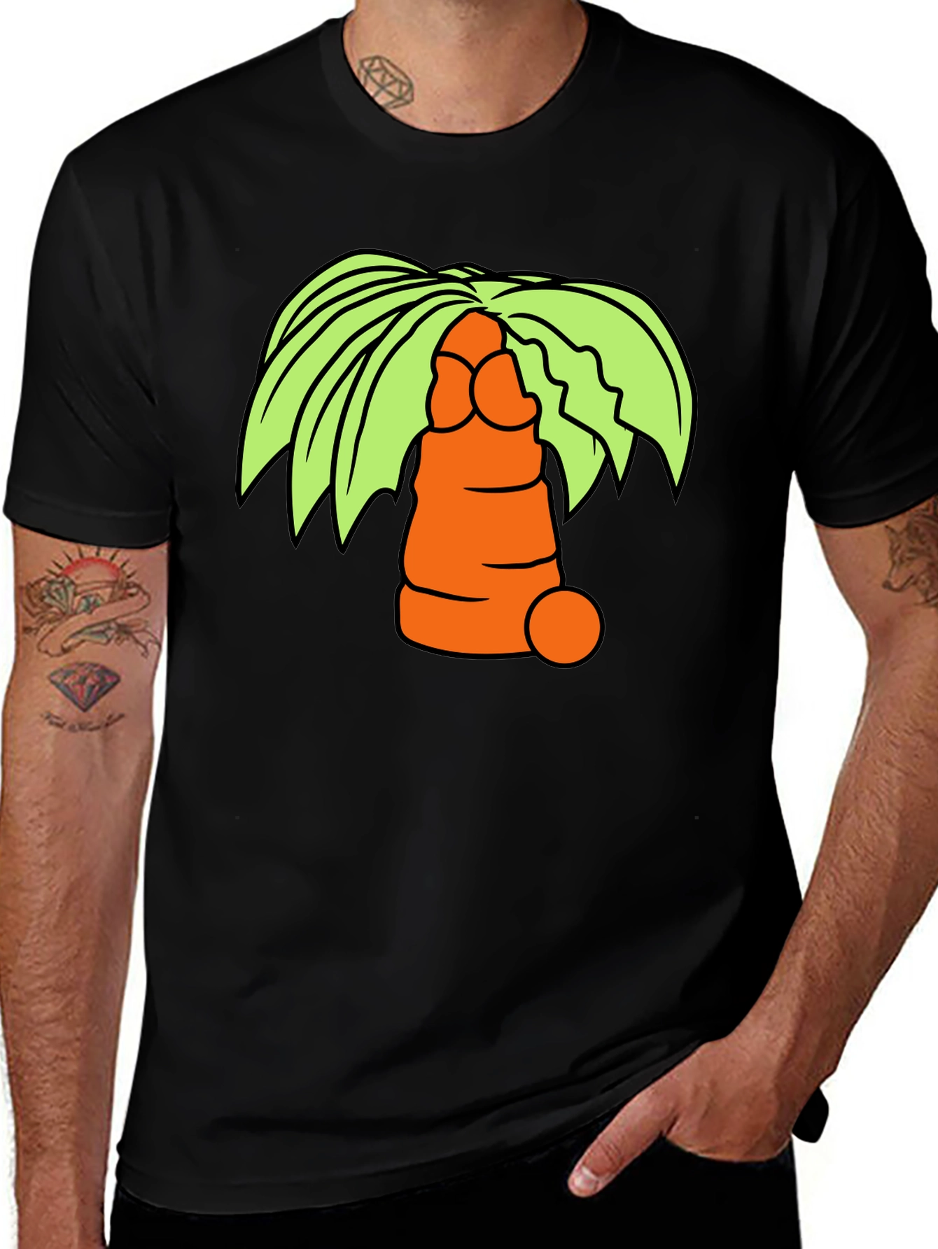 Variant 16 of Humorous Palm Tree Graphic Tee - Black