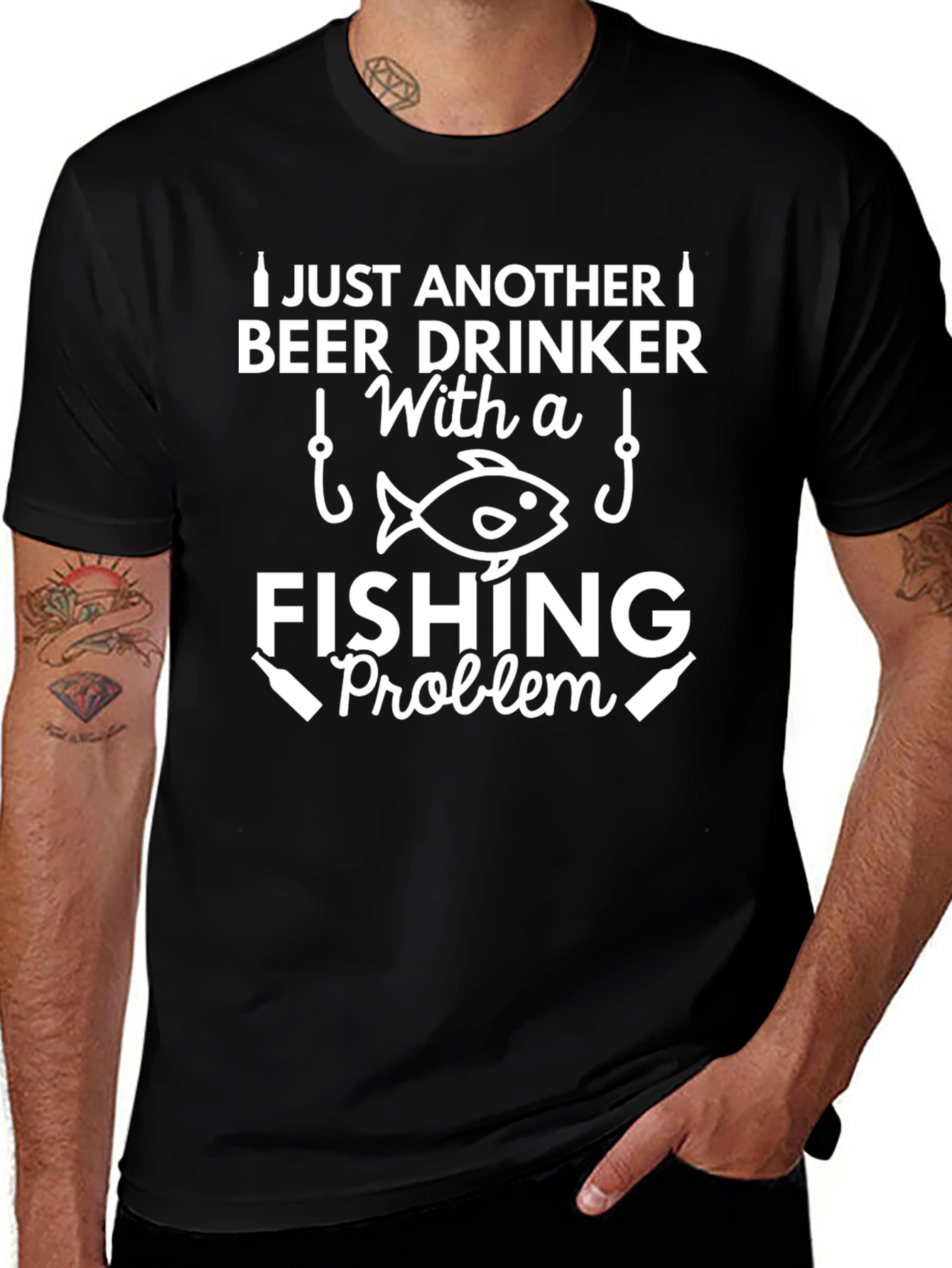 Variant 7 of Fishing Problem Graphic Tee - Beer Drinker Humor T-Shirt
