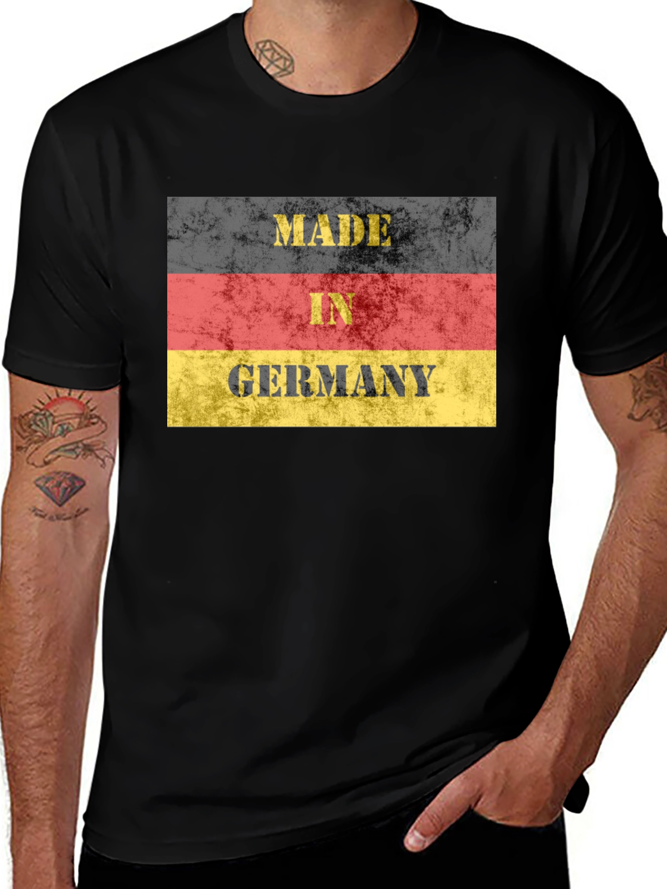Made in Germany Flag T-Shirt - Black Crew Neck Tee