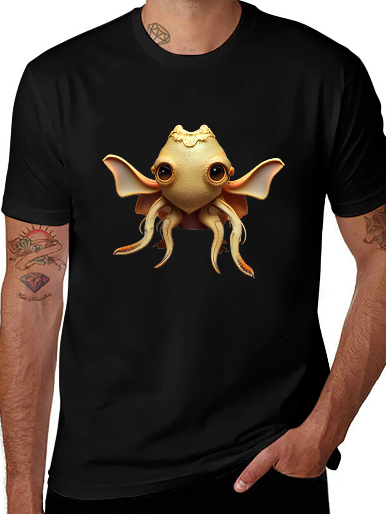 Variant 22 of Cute Cthulhu Graphic Tee - Black Cotton Blend