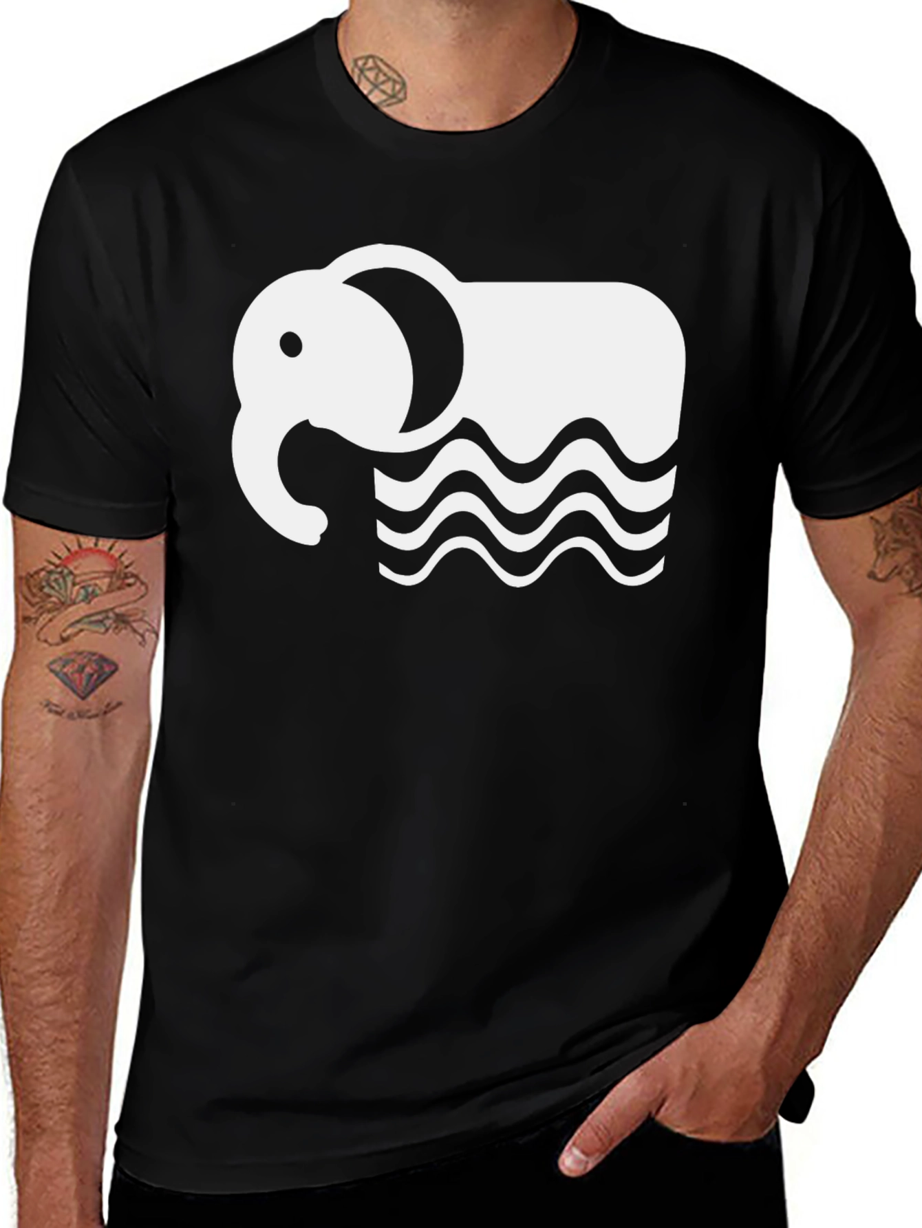 Variant 6 of Elephant Waves Graphic Tee - Casual Black Shirt