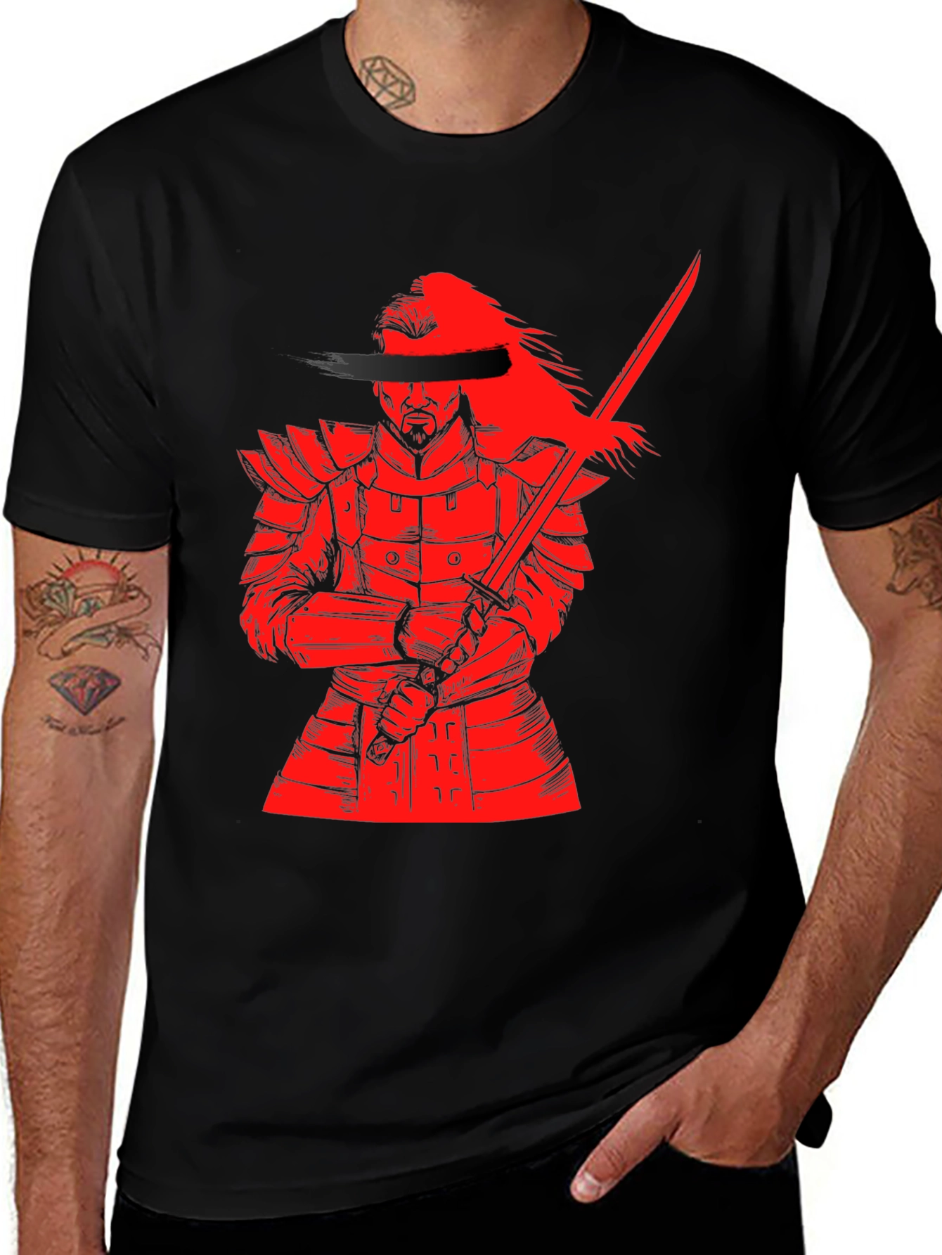 Samurai Warrior Graphic Print T-Shirt - Black