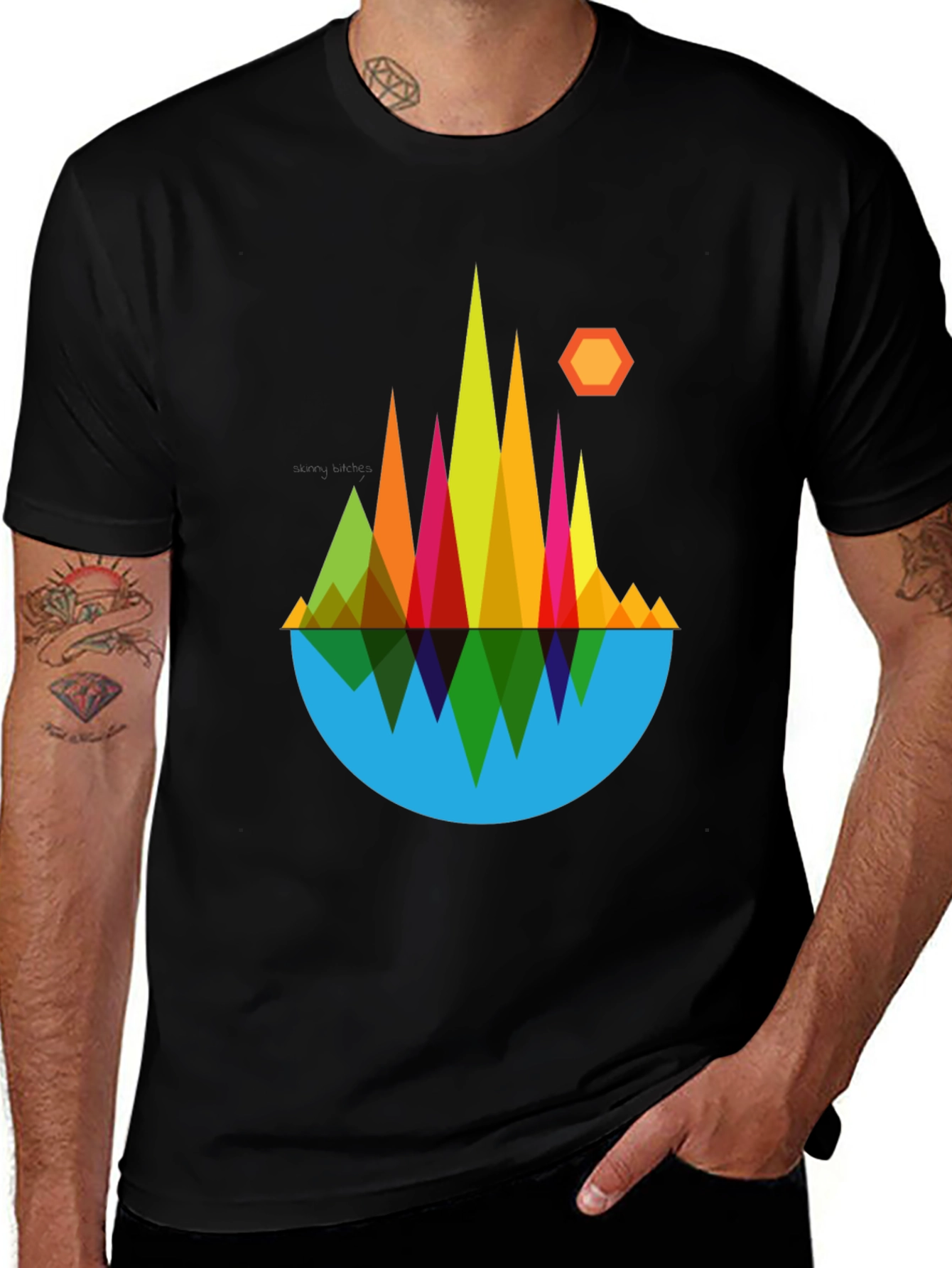 Variant 6 of Abstract Mountain Graphic Tee - Men's Black T-Shirt