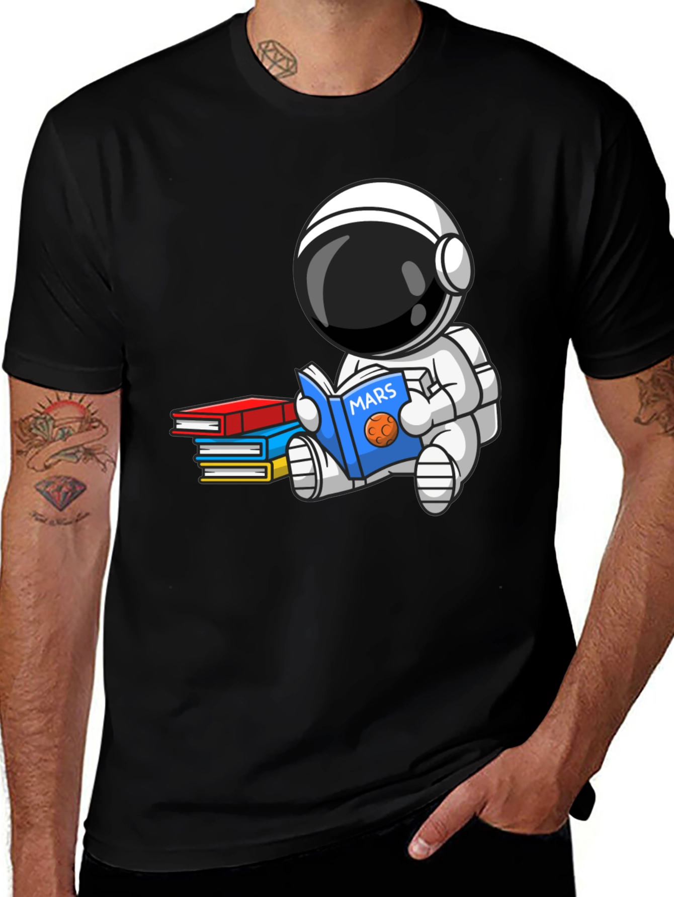 Astronaut Reading Mars Book Graphic Tee