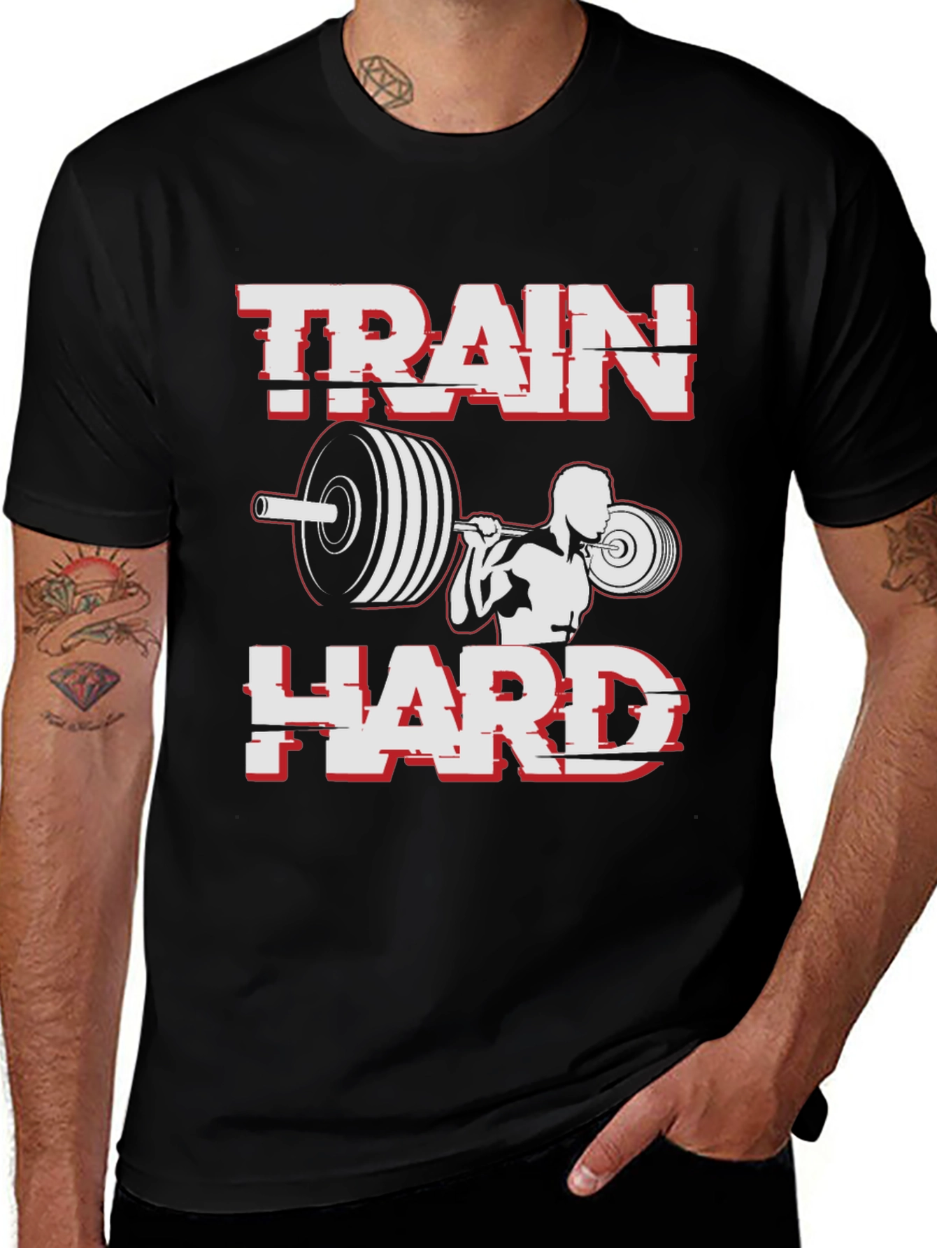 Variant 16 of Train Hard Weightlifting Graphic T-Shirt
