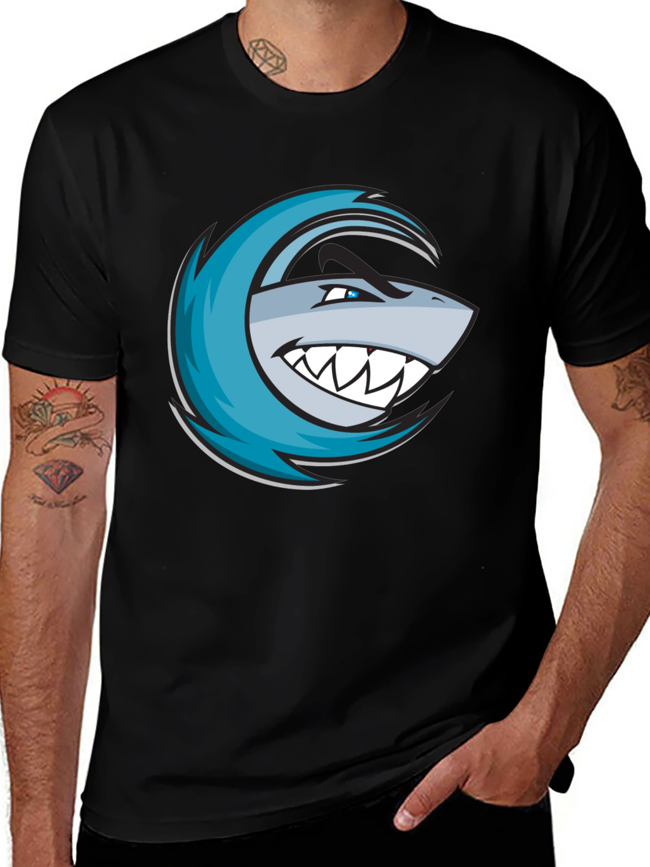 Variant 17 of Men's Black T-Shirt with Shark Graphic