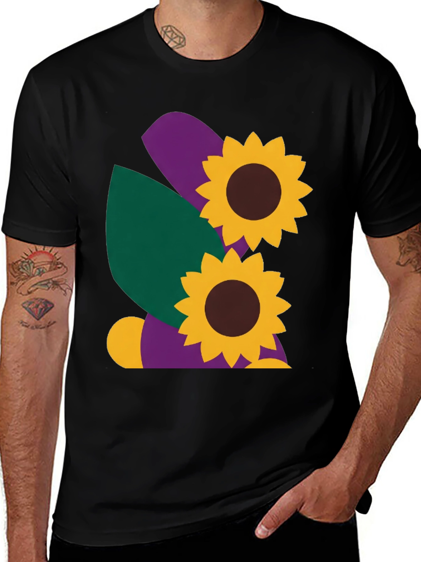 Variant 28 of Sunflower Graphic Tee - Black Cotton Casual Shirt
