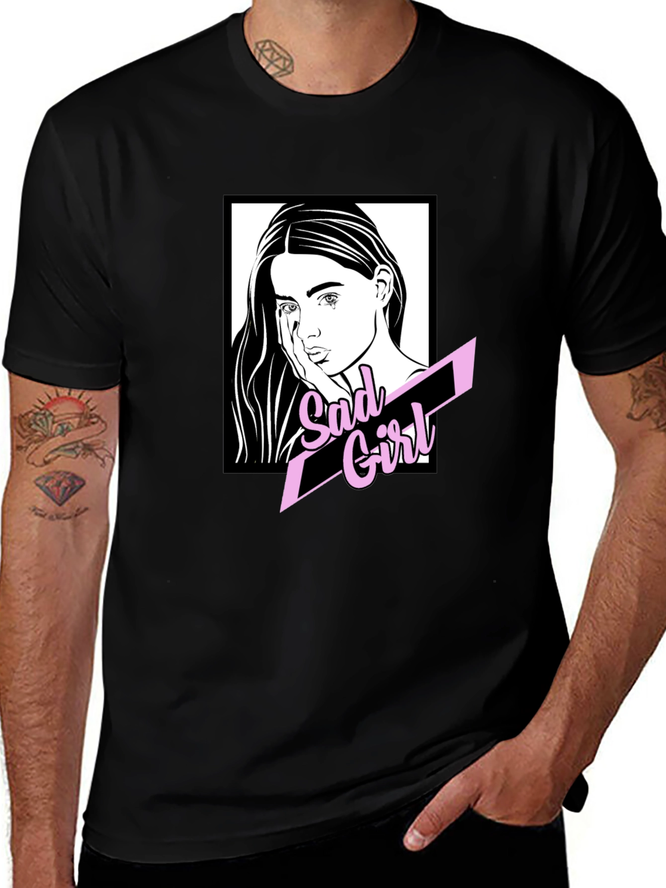 Variant 14 of Sad Girl Graphic Print Black T-Shirt