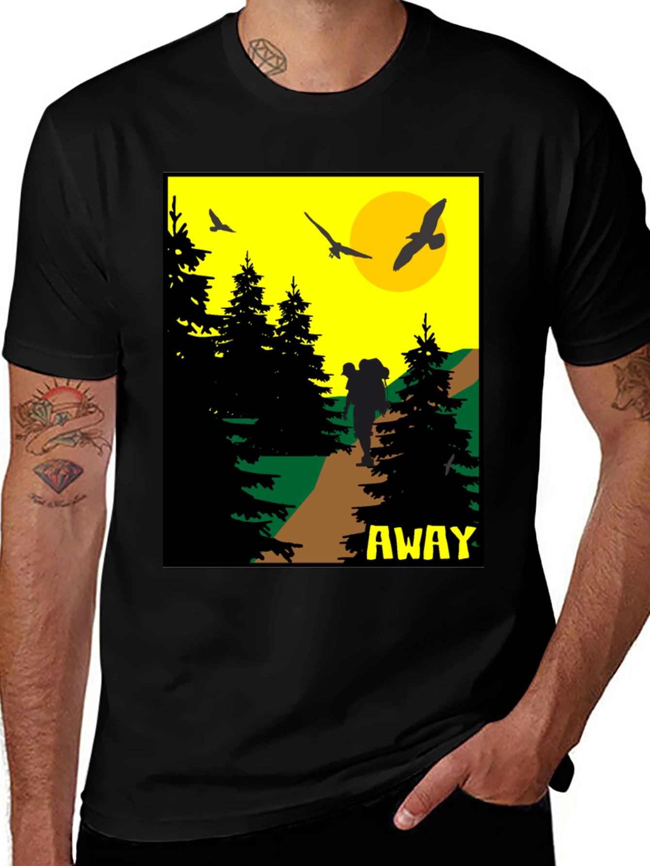 Variant 23 of Adventure Awaits Graphic Tee - Hiker Design