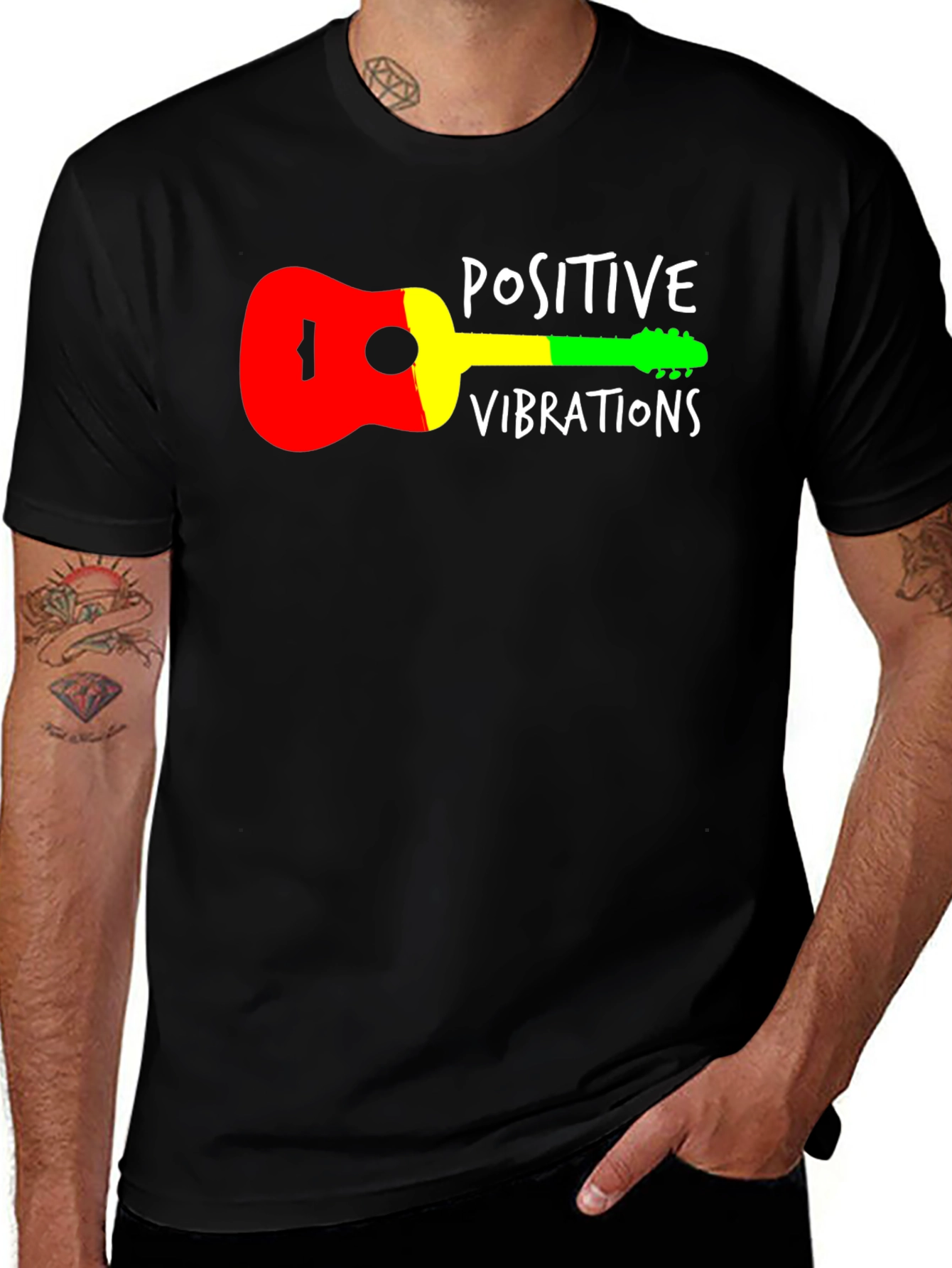 Variant 11 of Positive Vibrations Reggae Guitar T-Shirt
