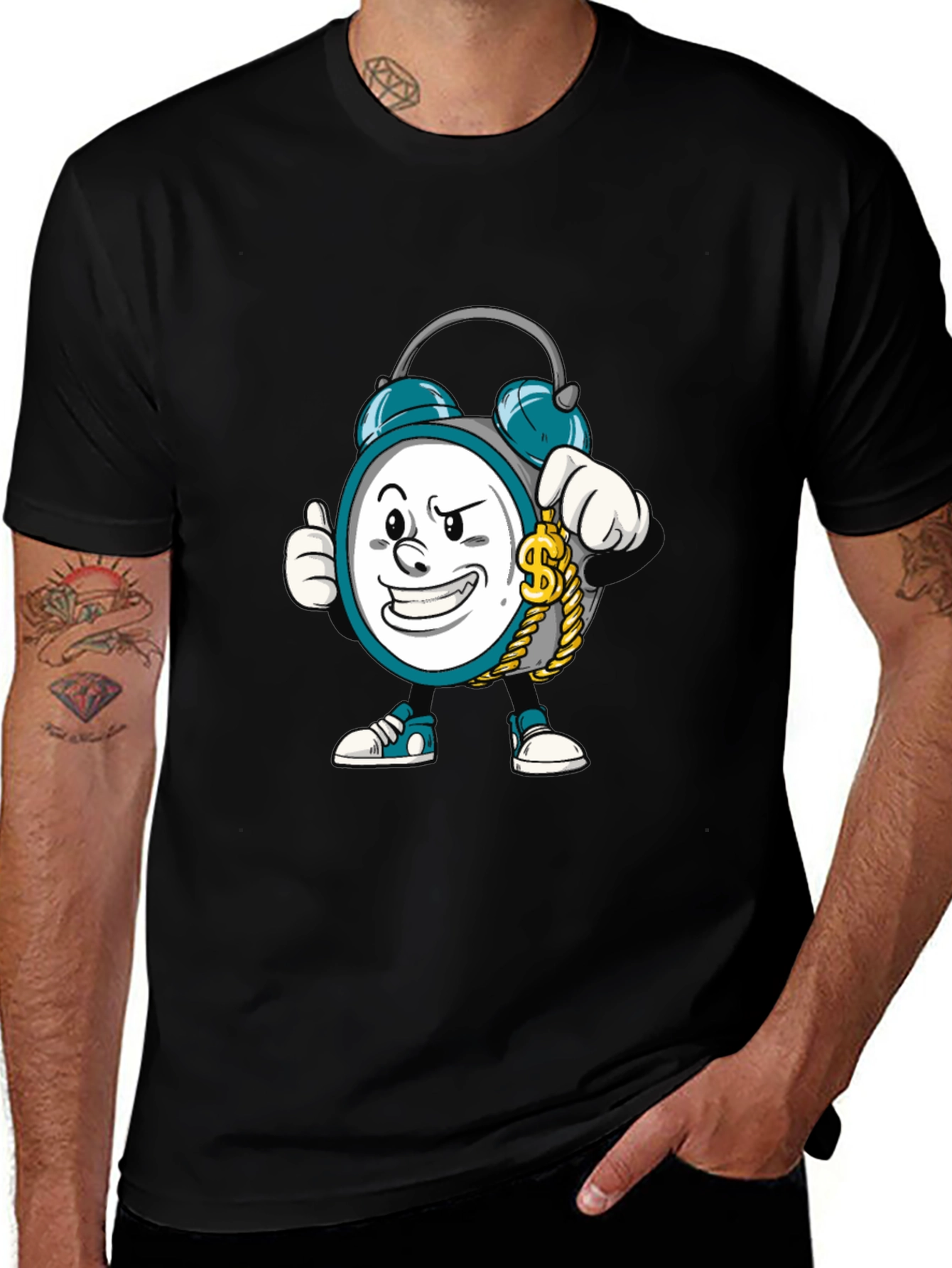 Cartoon Clock Graphic Tee - Time is Money