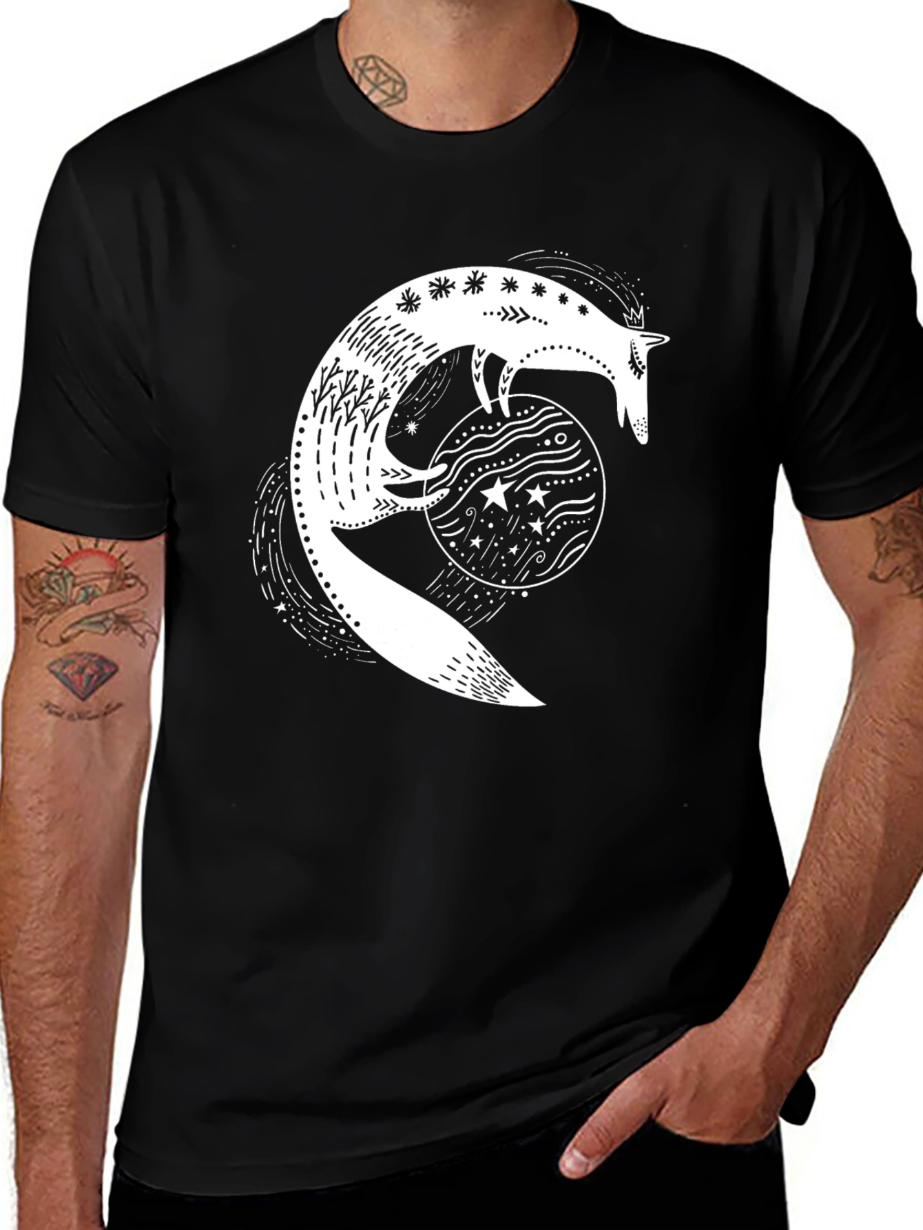 Variant 12 of Cosmic Fox Graphic Tee - Black Cotton T-Shirt