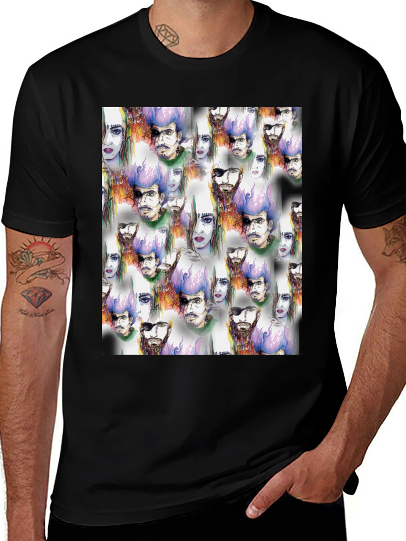 Variant 23 of Unique Character Patterned Black T-Shirt