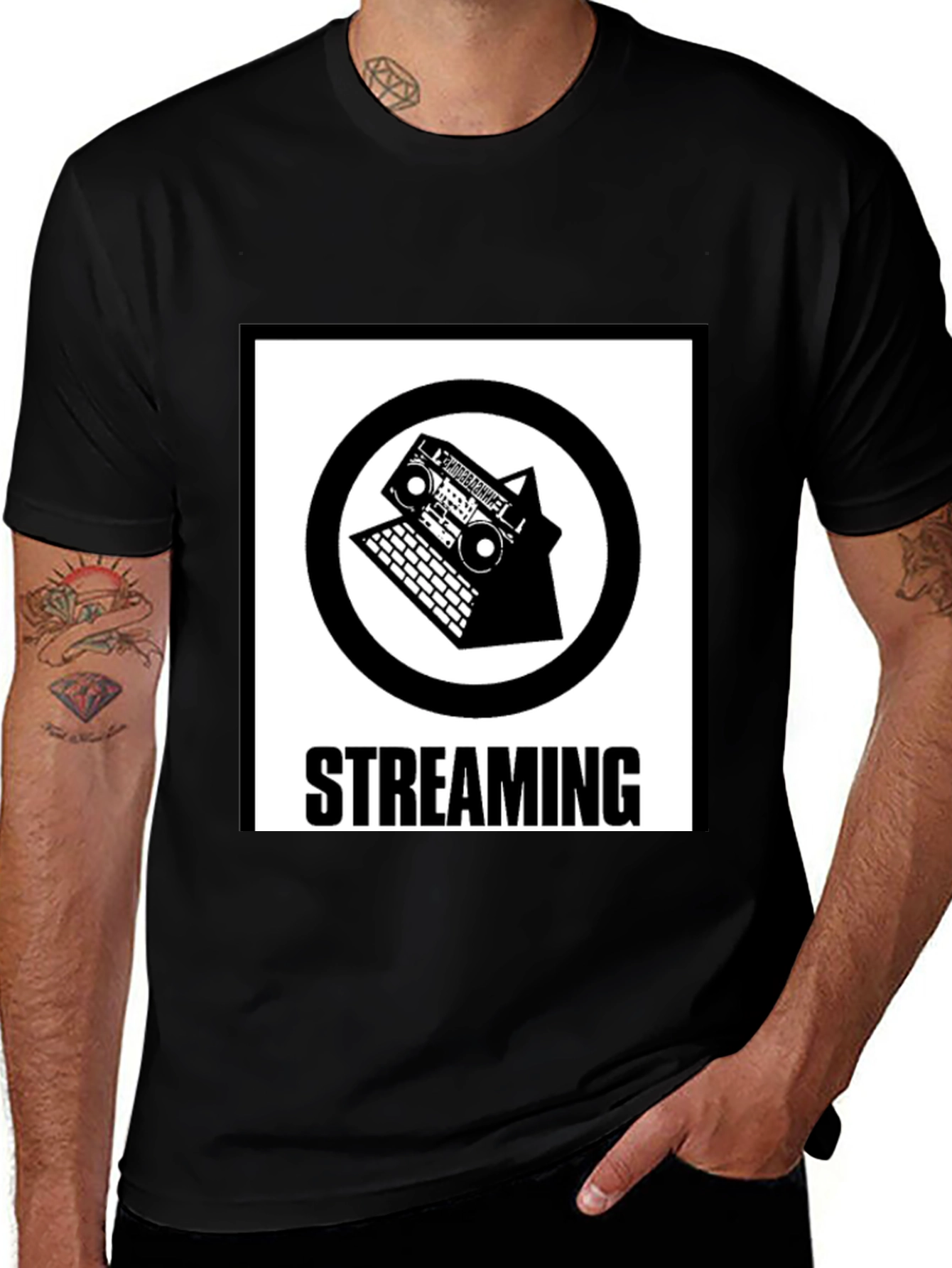 Variant 28 of Retro Streaming T-Shirt - Boombox and Laptop Design