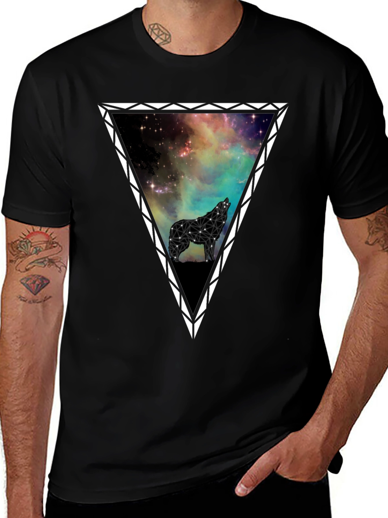 Variant 6 of Galaxy Wolf Triangle Graphic T-Shirt