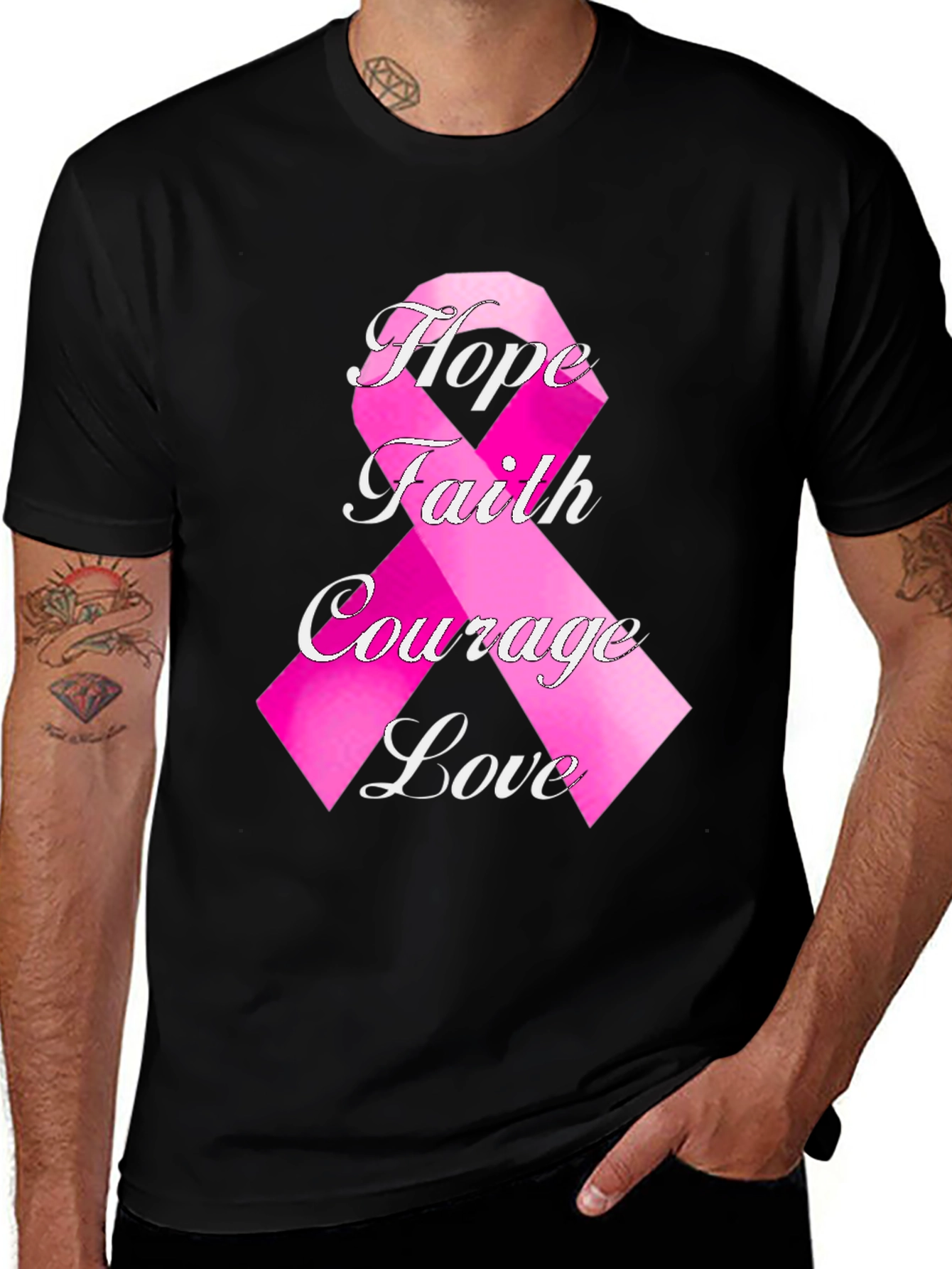 Variant 7 of Hope Faith Courage Love T-Shirt - Breast Cancer Awareness