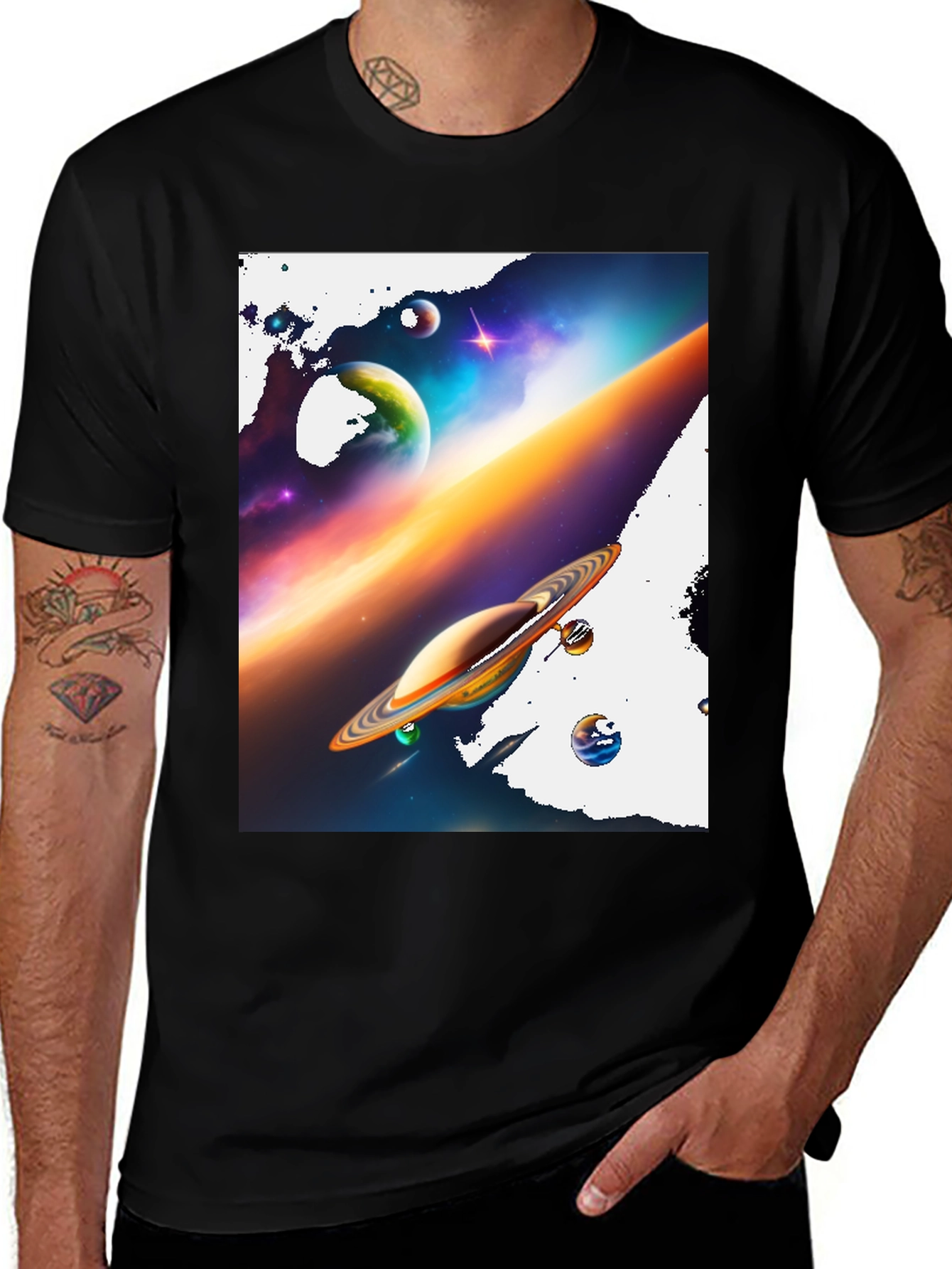 Variant 24 of Space Planet Skateboard Black T-Shirt