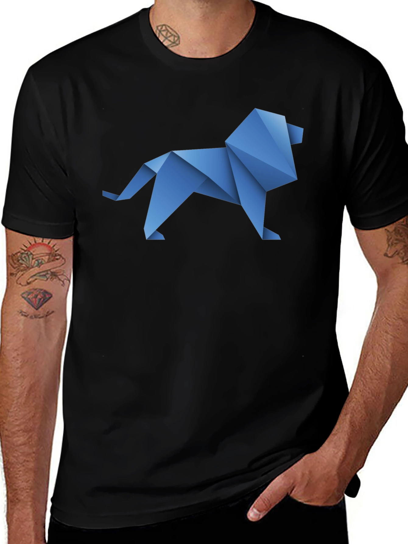 Origami Lion Graphic Tee - Black Casual Shirt